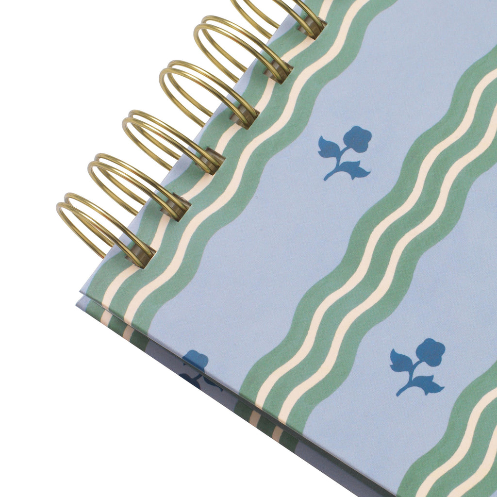 College Ruled, Lined Notebook, Spiral, Hardcover, B5 Size - 7.1"" x 10"" inches, Stripe and Floral Print - Ric Rac, Blue - Image 4
