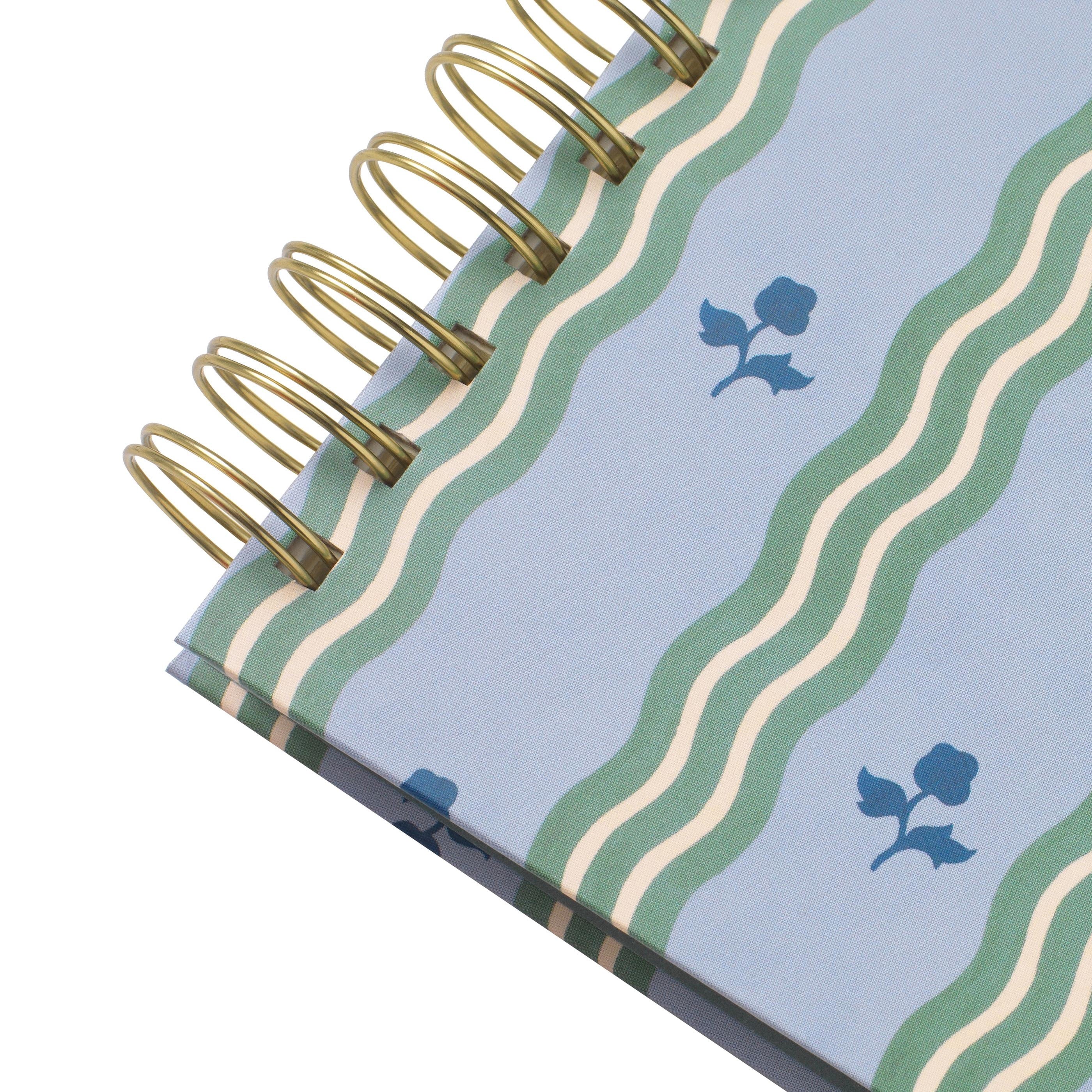 College Ruled, Lined Notebook, Spiral, Hardcover, B5 Size - 7.1"" x 10"" inches, Stripe and Floral Print - Ric Rac, Blue - Image 4