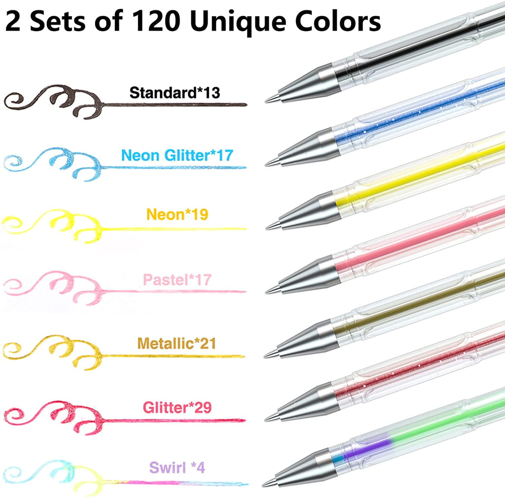 240 Pack Gel Pens, 2 Sets of 120 Colors Gel Pens for Adults Coloring Books Drawing Doodling Crafts Scrapbooking Journ... - Image 2