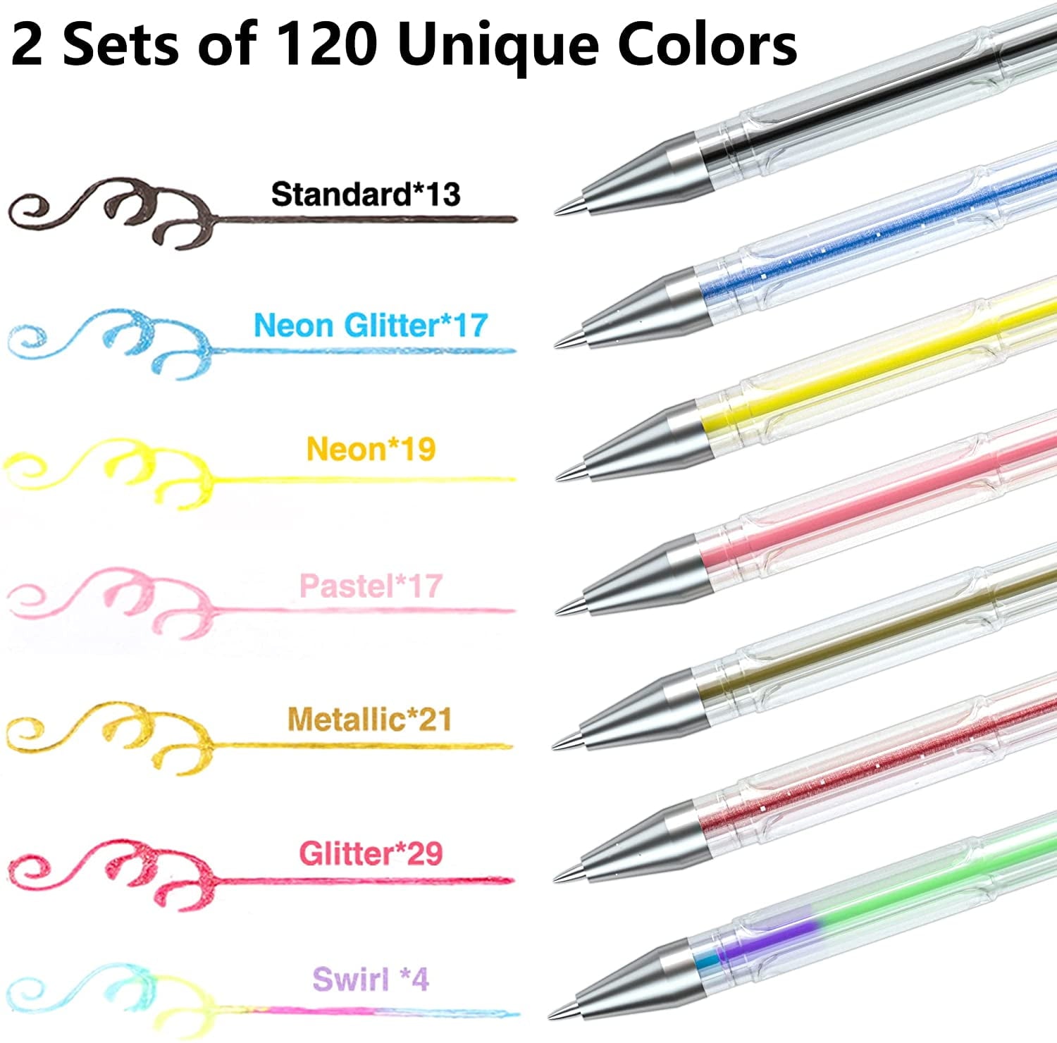 240 Pack Gel Pens, 2 Sets of 120 Colors Gel Pens for Adults Coloring Books Drawing Doodling Crafts Scrapbooking Journ... - Image 2