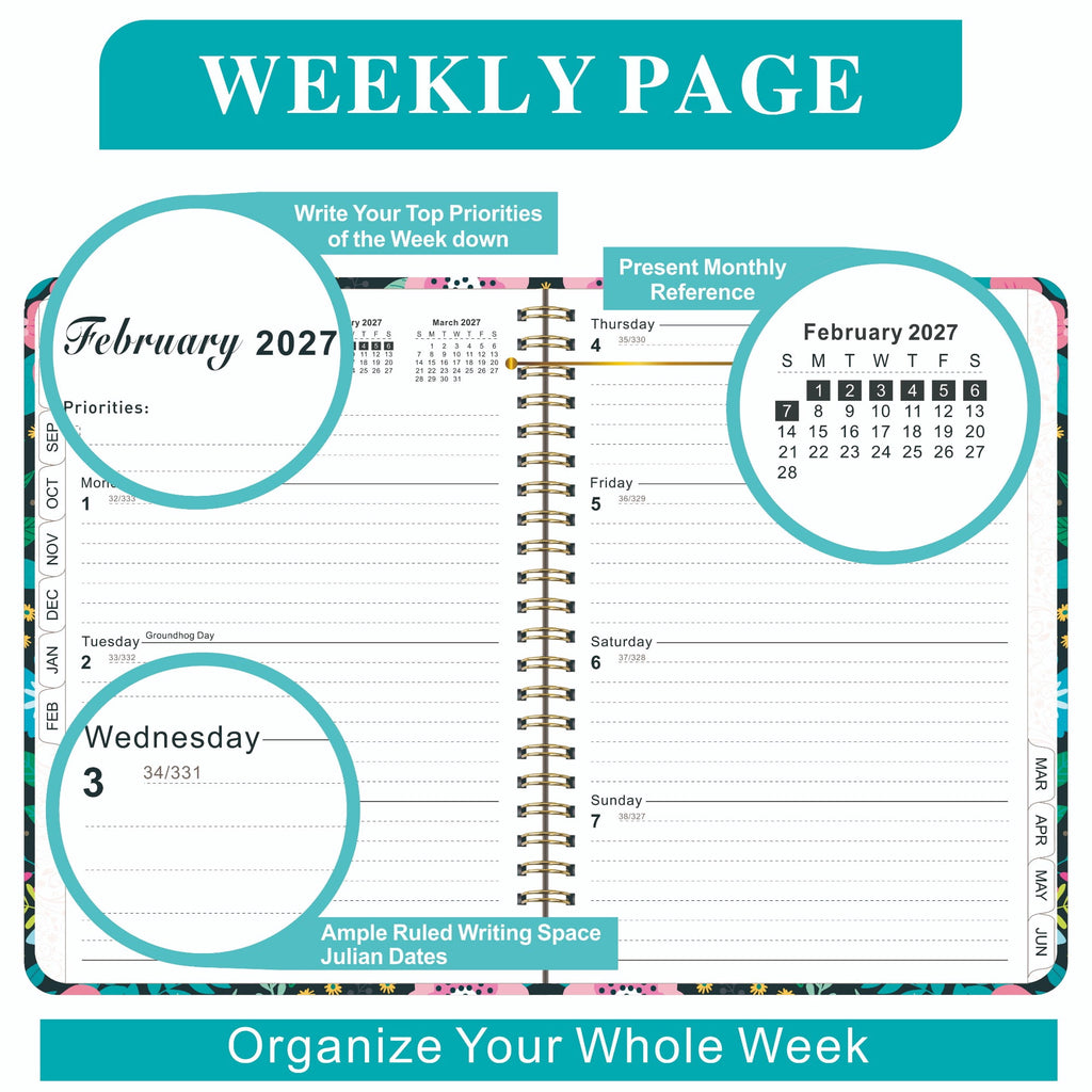 Daily Planner 2026-2027, 6.2 x 8.5 Inch Weekly & Monthly Organizer, Hardcover Agenda with Tabs & Notes - Image 6