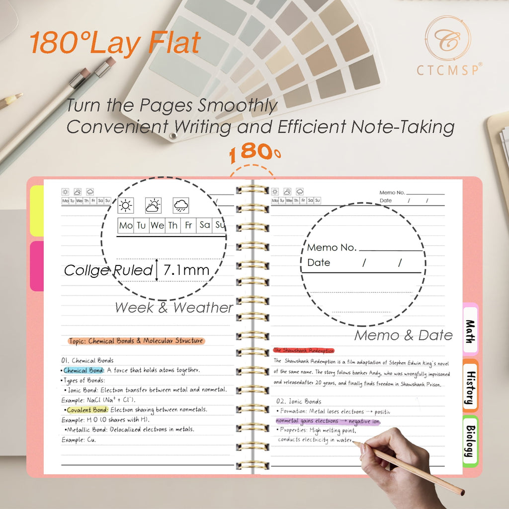 5 Notebook with Removable Dividers Tabs Hardcover Notebook Journal for Women Men,Perfect for Academic Supplies,Colleg... - Image 3