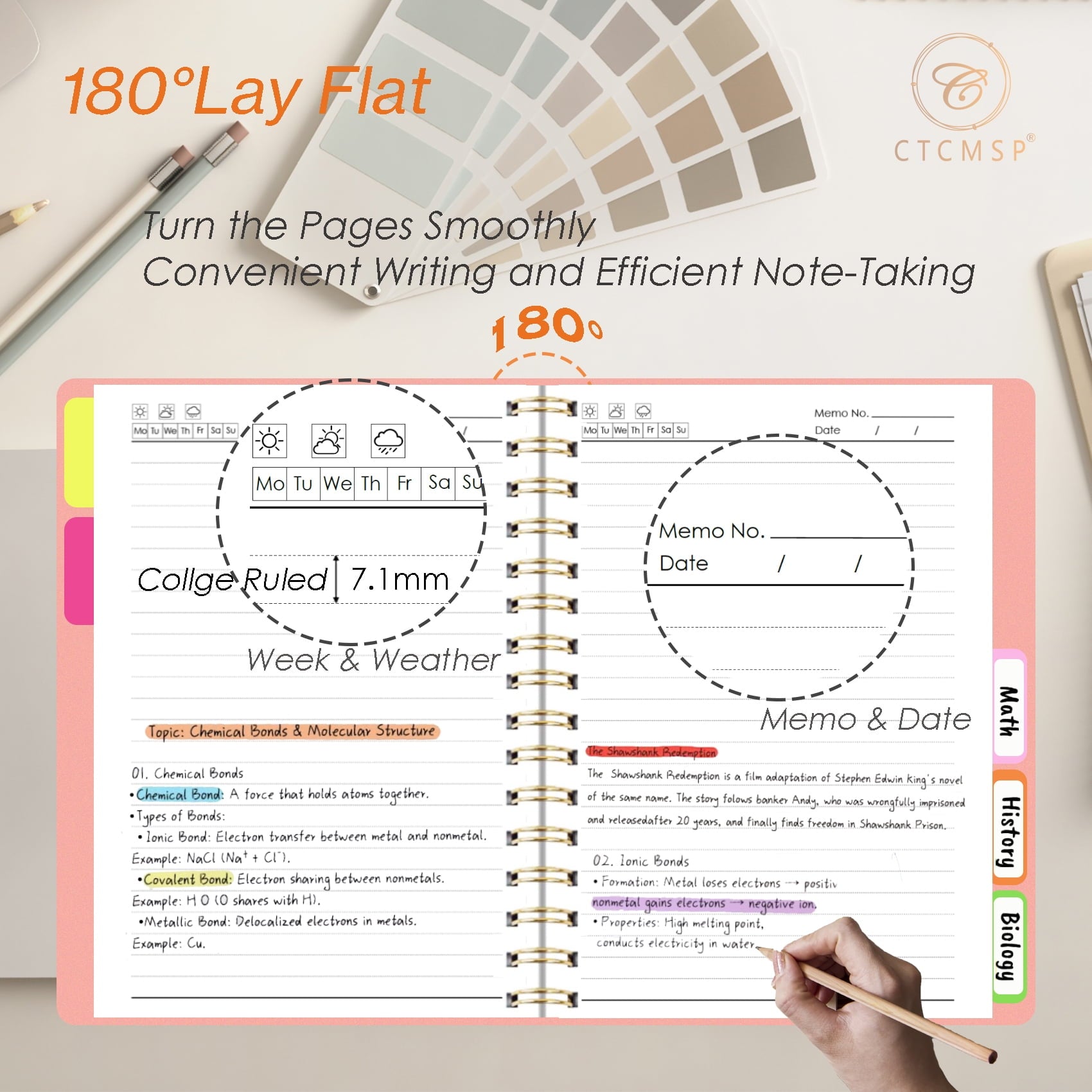 5 Notebook with Removable Dividers Tabs Hardcover Notebook Journal for Women Men,Perfect for Academic Supplies,Colleg... - Image 3