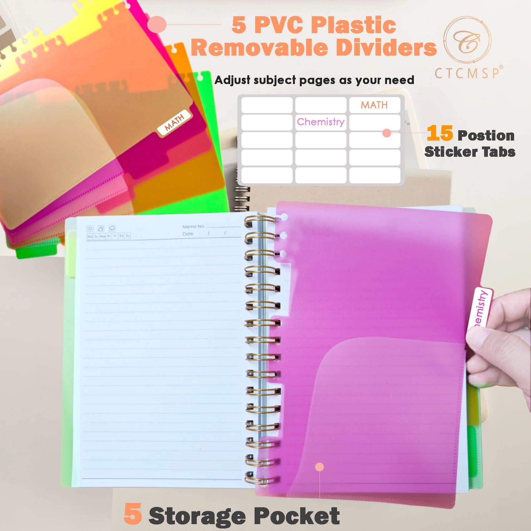 5 Notebook with Removable Dividers Tabs Hardcover Notebook Journal for Women Men,Perfect for Academic Supplies,Colleg... - Image 2