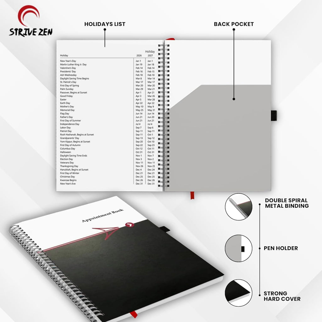 StriveZen Undated 2-Year Appointment Planner Book, Large 8" x 11" Hardcover Organizer with 4 Columns and 15-Minute Time Slots - Image 5