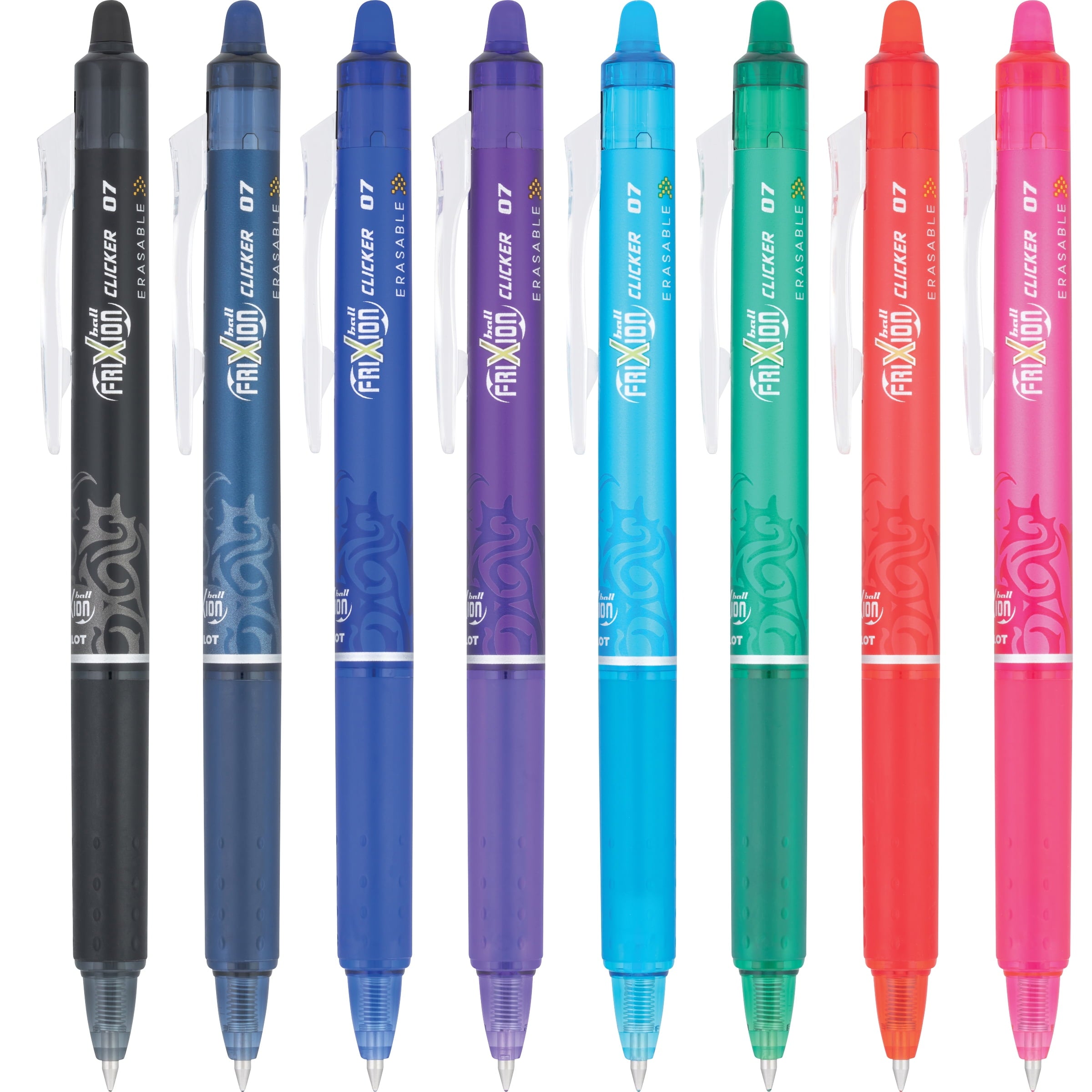 Pilot FriXion Clicker Retractable Gel Ink Pens, Fine Point, 0.7 mm, Assorted, 8 Count Pouch - Image 2