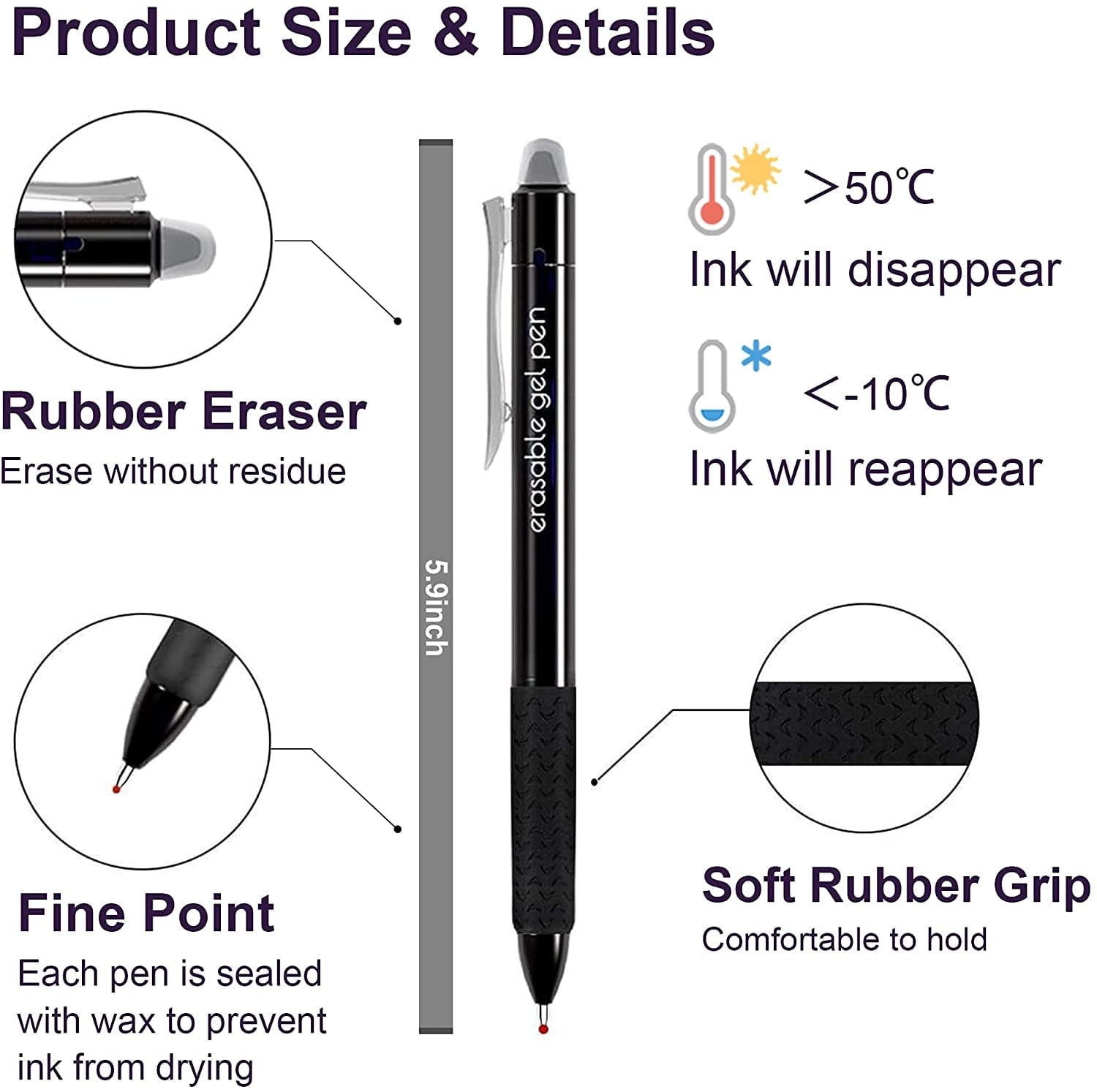 Erasable Gel Pens, 15 Pack Retractable Erasable Pens Clicker, Fine Point, Make Mistakes Disappear, 11 Black 2 Blue 2 ... - Image 5
