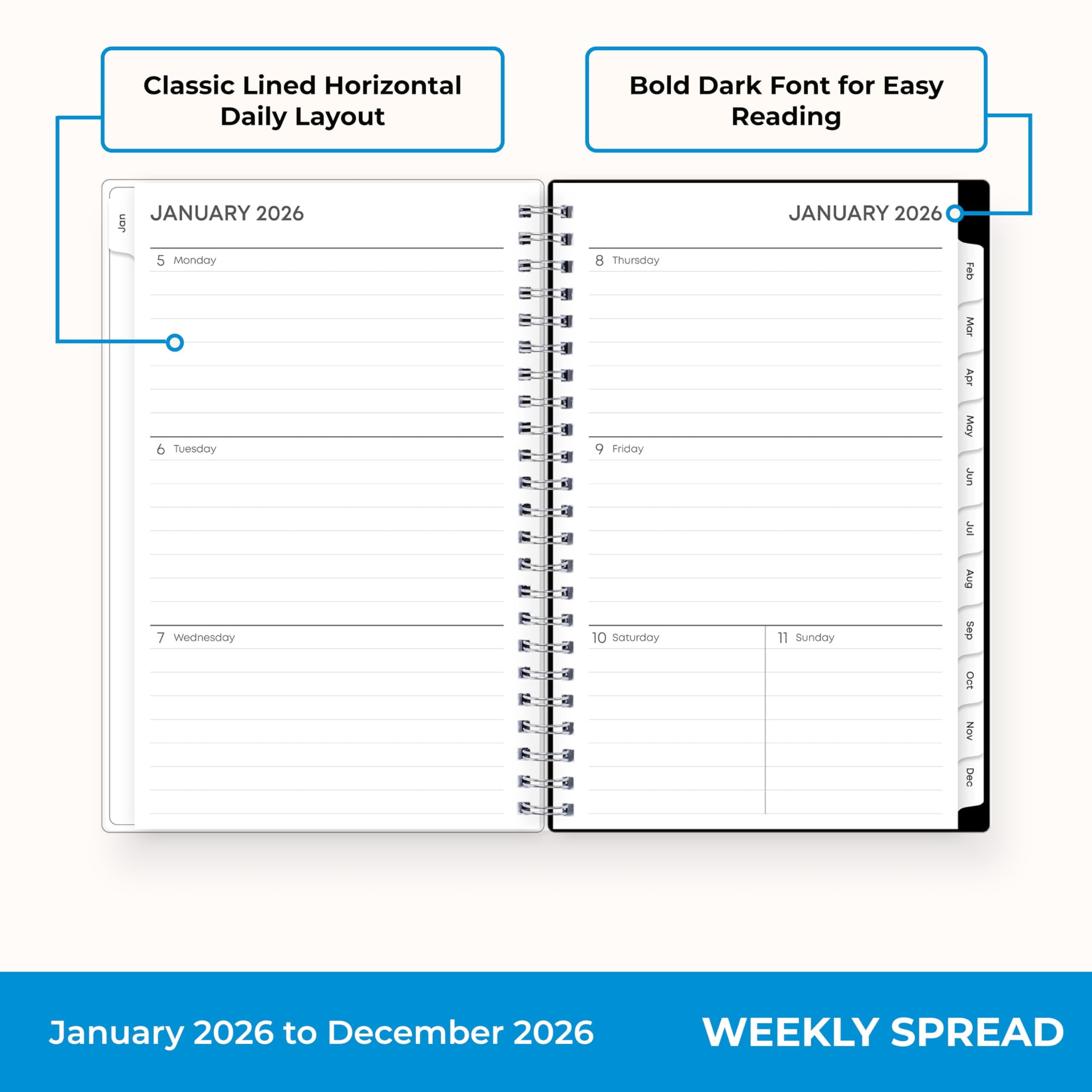 Blue Sky 2026 Weekly and Monthly Planner Calendar, January 2026 - December 2026, 5" x 8", Clear Pocket Cover, Laminated Tabs, Durable Twin W - Image 3