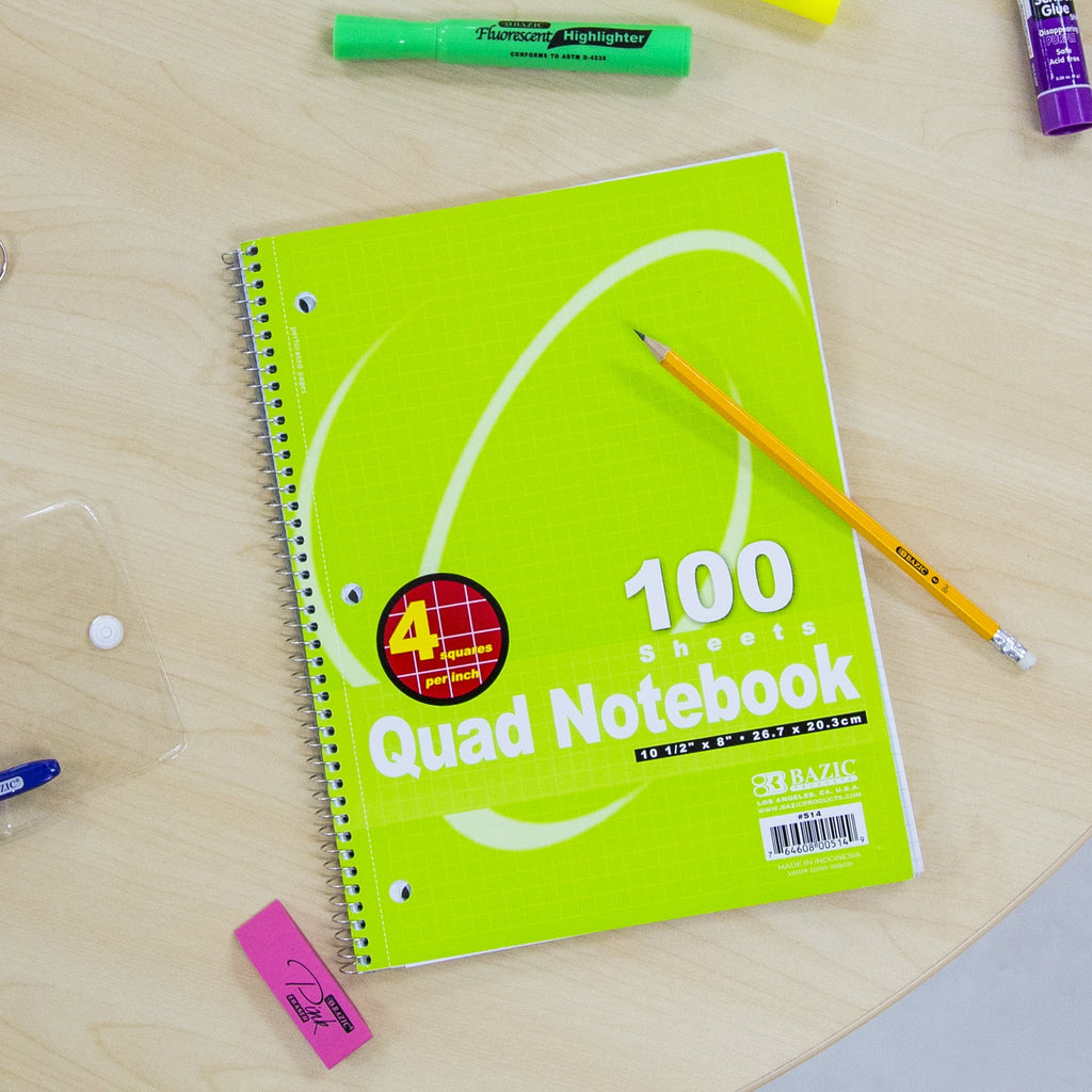 BAZIC 100 Ct. Quad-Ruled 4-1" Spiral Notebook [514] - Image 4