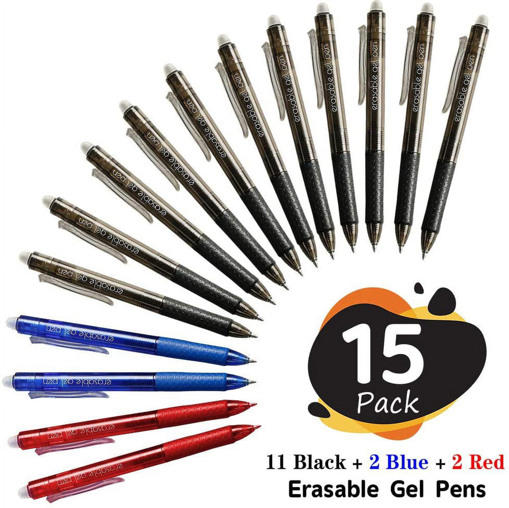 Erasable Gel Pens, 15 Pack Retractable Erasable Pens Clicker, Fine Point, Make Mistakes Disappear, 11 Black 2 Blue 2 ... - Image 2
