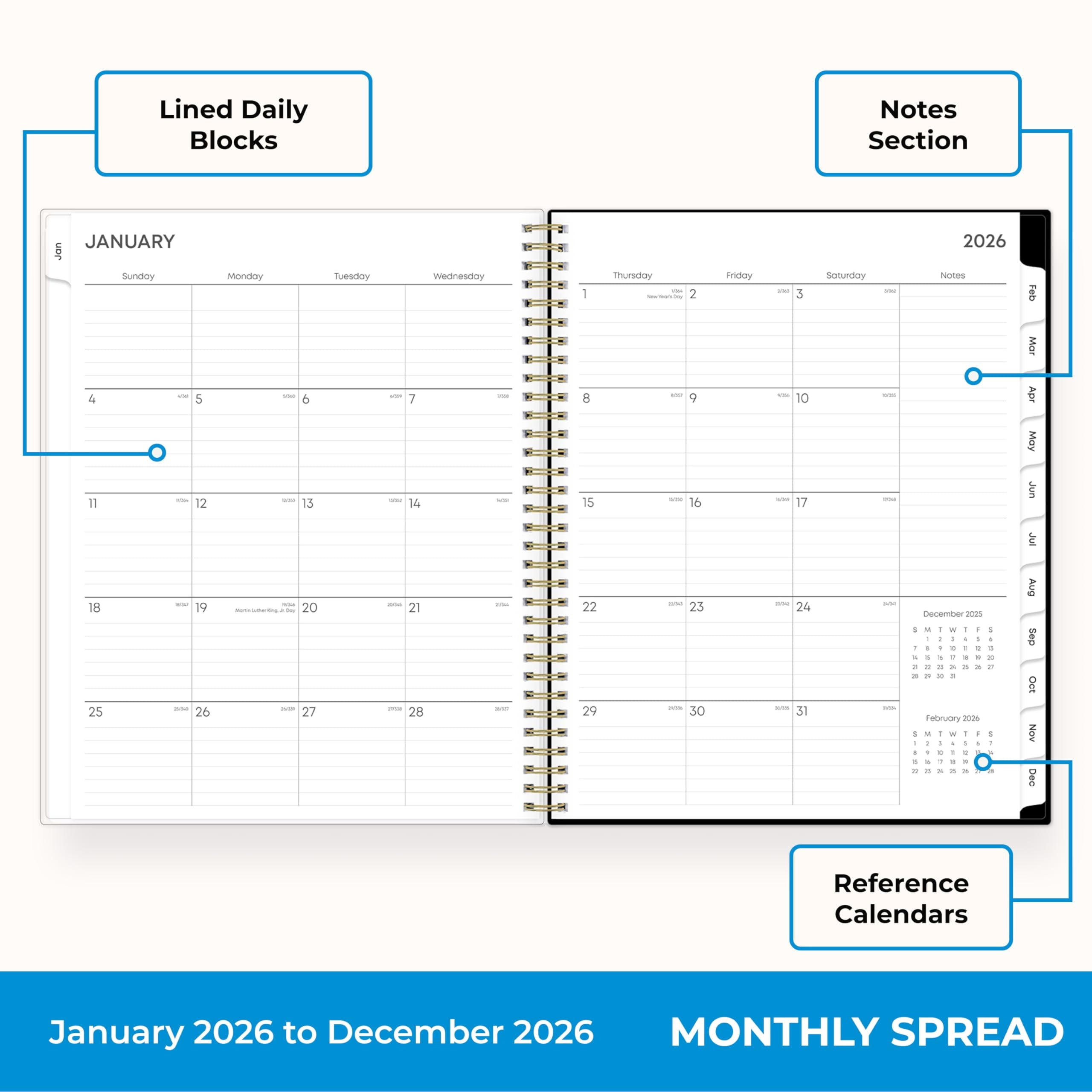 Blue Sky 2026 Weekly and Monthly Planner Calendar, January 2026 - December 2026, 8.5" x 11", Clear Pocket Cover, Laminated Tabs, Durable Twi - Image 4