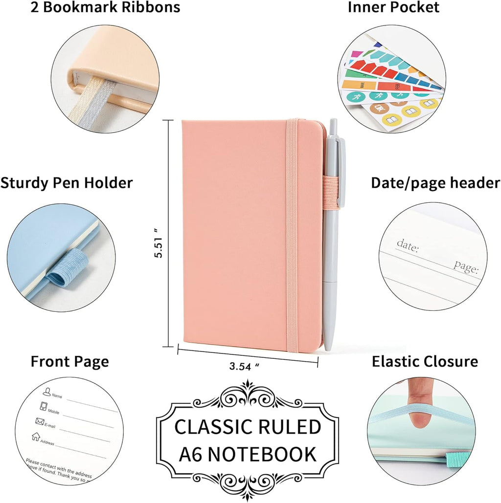 6 Pack Pocket Small Notebooks Bulk, Mini Cute Memo Notepads Hardcover College Ruled Lined Journals with Pen Holder, w... - Image 2