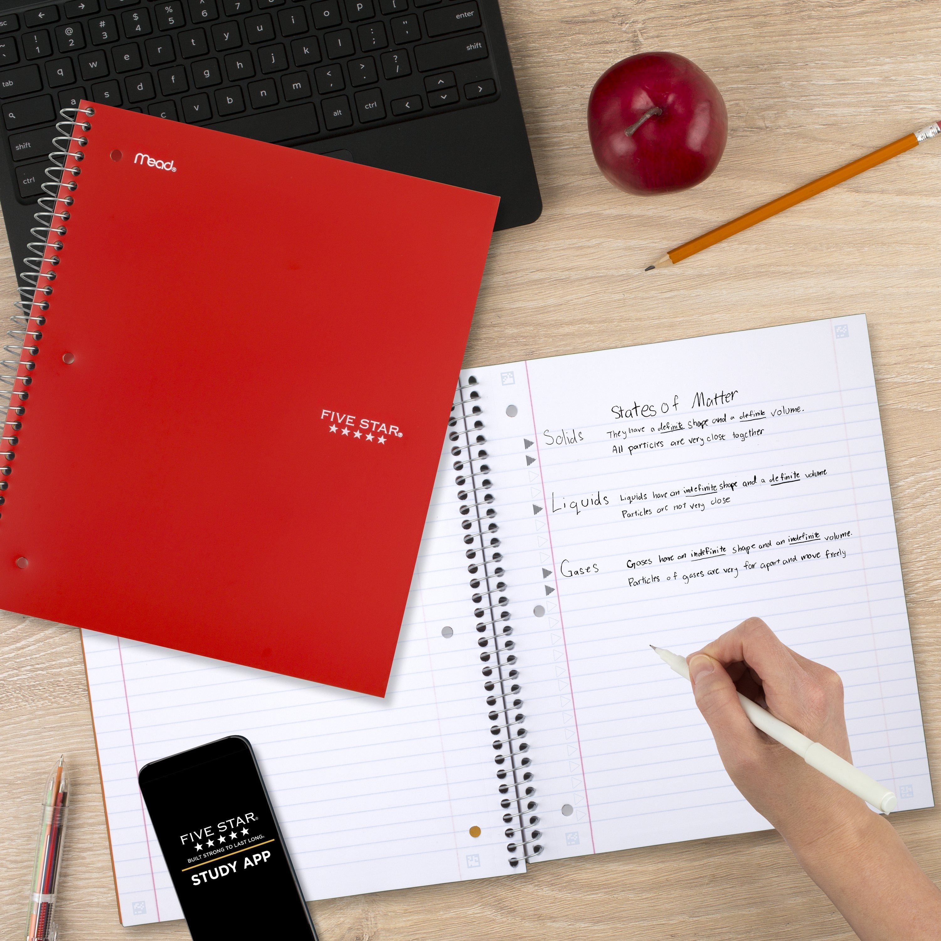 1 Subject Wide Ruled Notebook Plus Study App, 8" x 10.5", Fire Red, Poly, Spiral, 100 Sheets - Image 3