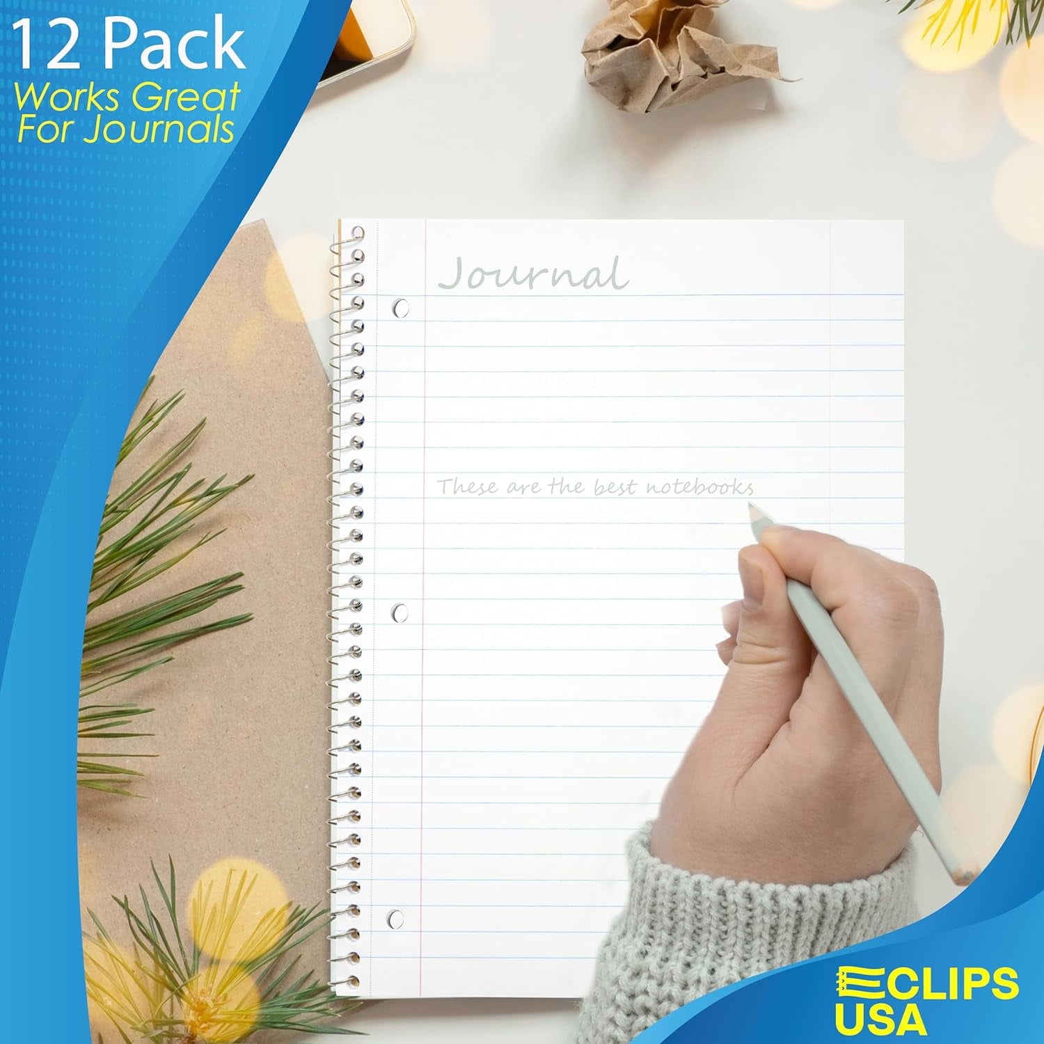 E-CLIPS USA Wide Ruled Single Subject Spiral Notebook, 50 GSM, 70 Sheets, 12 Pack - Image 4