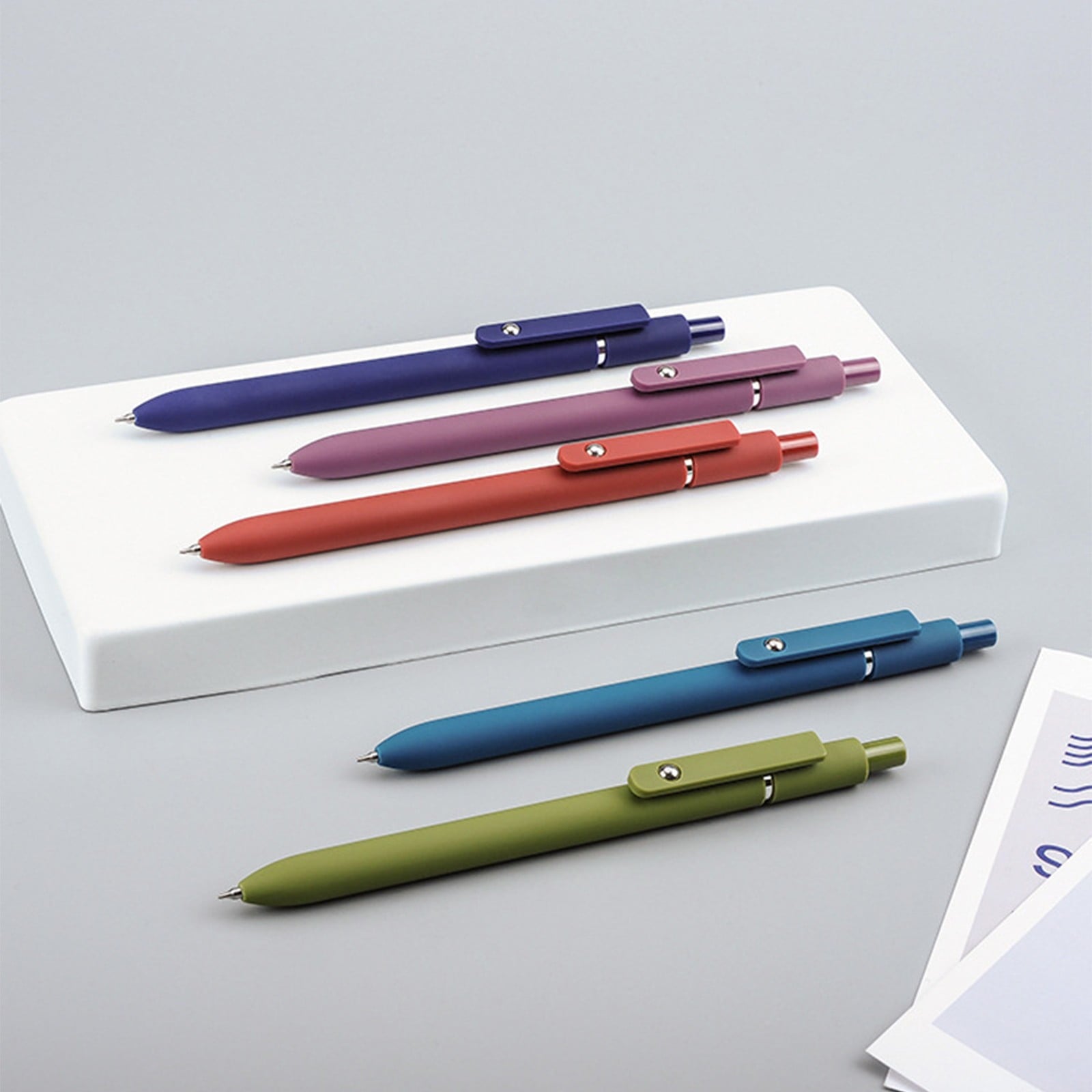 5 Piece Rollerball Gel Pen Set, Multicolor Press Type Writing Instruments, Quick Dry Refillable Pens, Plastic & Metal... - Image 3