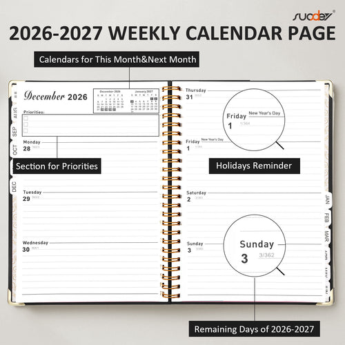 2026-2027 Planner Calendar Notebook (JUL.2026-JUN.2027,6.3"x8.5")Daily Weekly Monthly Agenda Planner for Women Men - Image 2