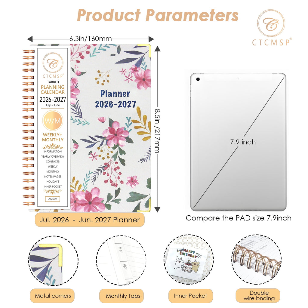 2026-2027 Calendar Notebook(Jul.2026-Jun.2027,6.3"x8.5") Weekly Monthly for Women Men 2026-2027 Supplies-Flower - Image 5