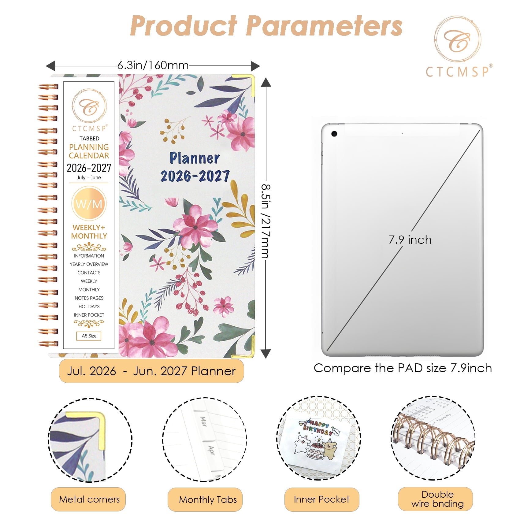 2026-2027 Calendar Notebook(Jul.2026-Jun.2027,6.3"x8.5") Weekly Monthly for Women Men 2026-2027 Supplies-Flower - Image 5