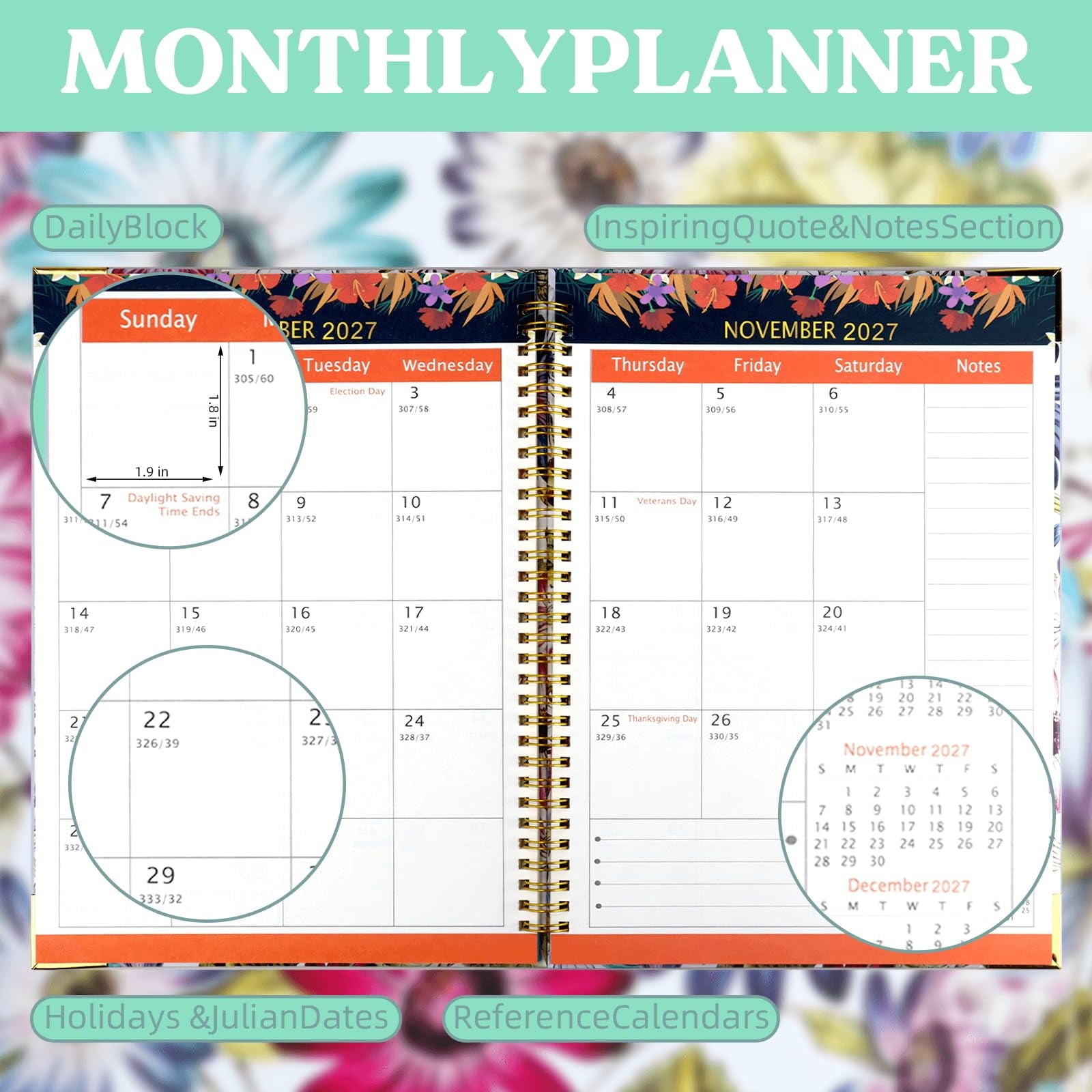 2026-2028 , Large 3 YearCalendar for 2026,2027,2028 with Views, Colorful Tabs, Notes Pages & Inner Pocket(9"x11") - Image 6