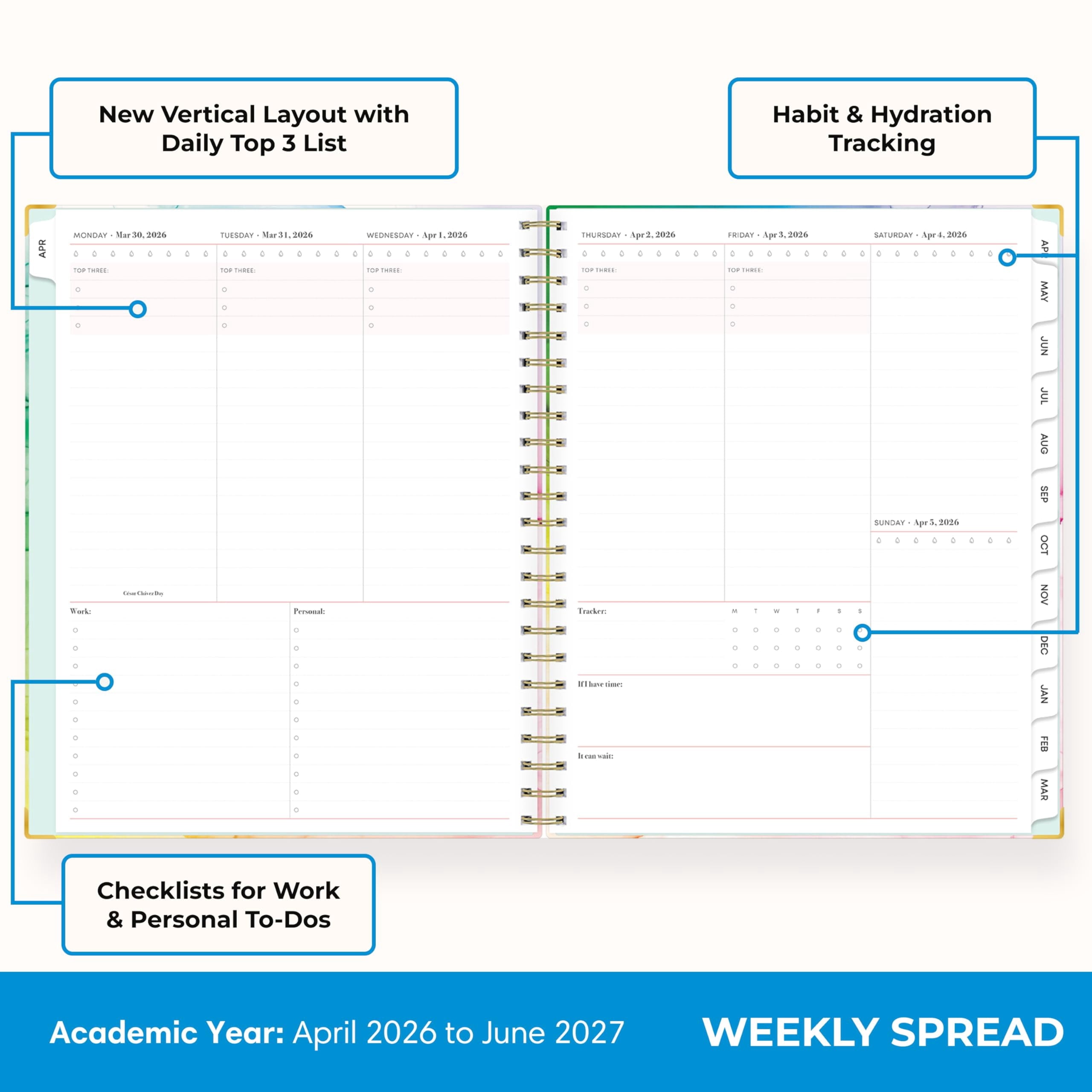Blue Sky 15 Month 2026-2027 Weekly and Monthly Academic Year Planner Calendar, April 2026 - June 2027, 8.5" x 11", Hard Cover, Storage Pocke - Image 3