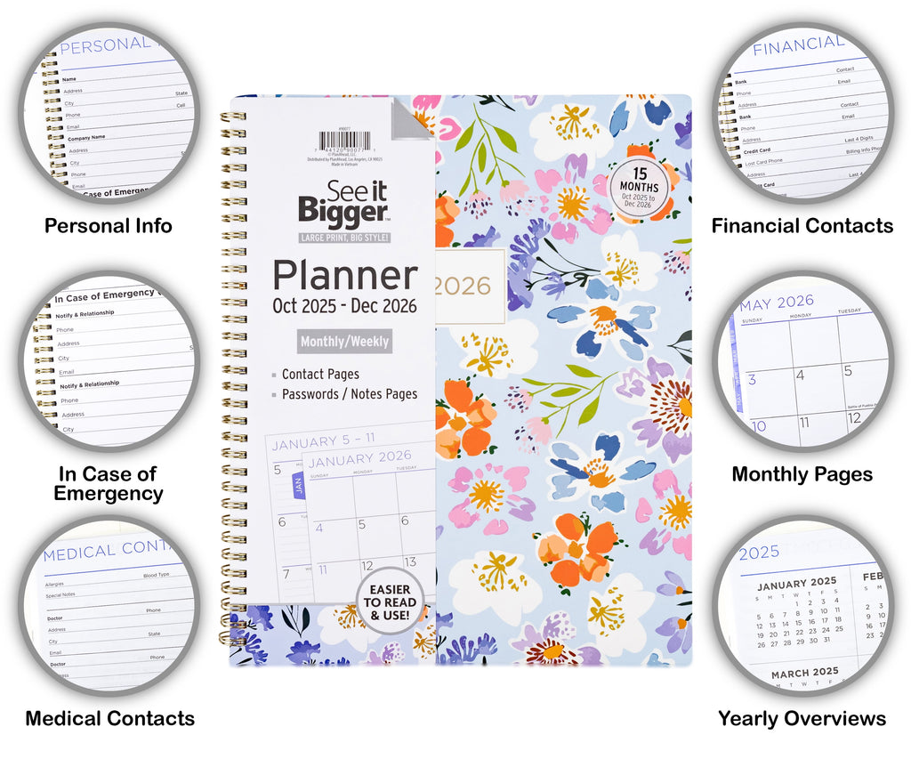 See it Bigger Monthly Weekly Planner Large (9x 11") Oct 2025 -Dec 2026 - Image 2