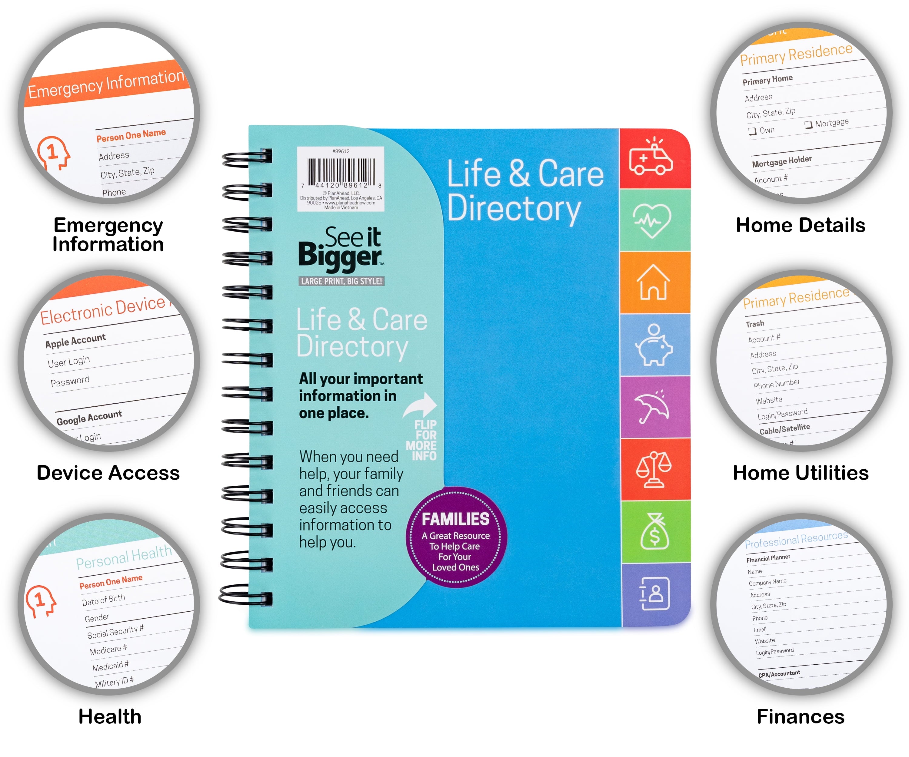 Life & Care Directory Planner Medium (7" x 7.5") Blue Undated - Image 2