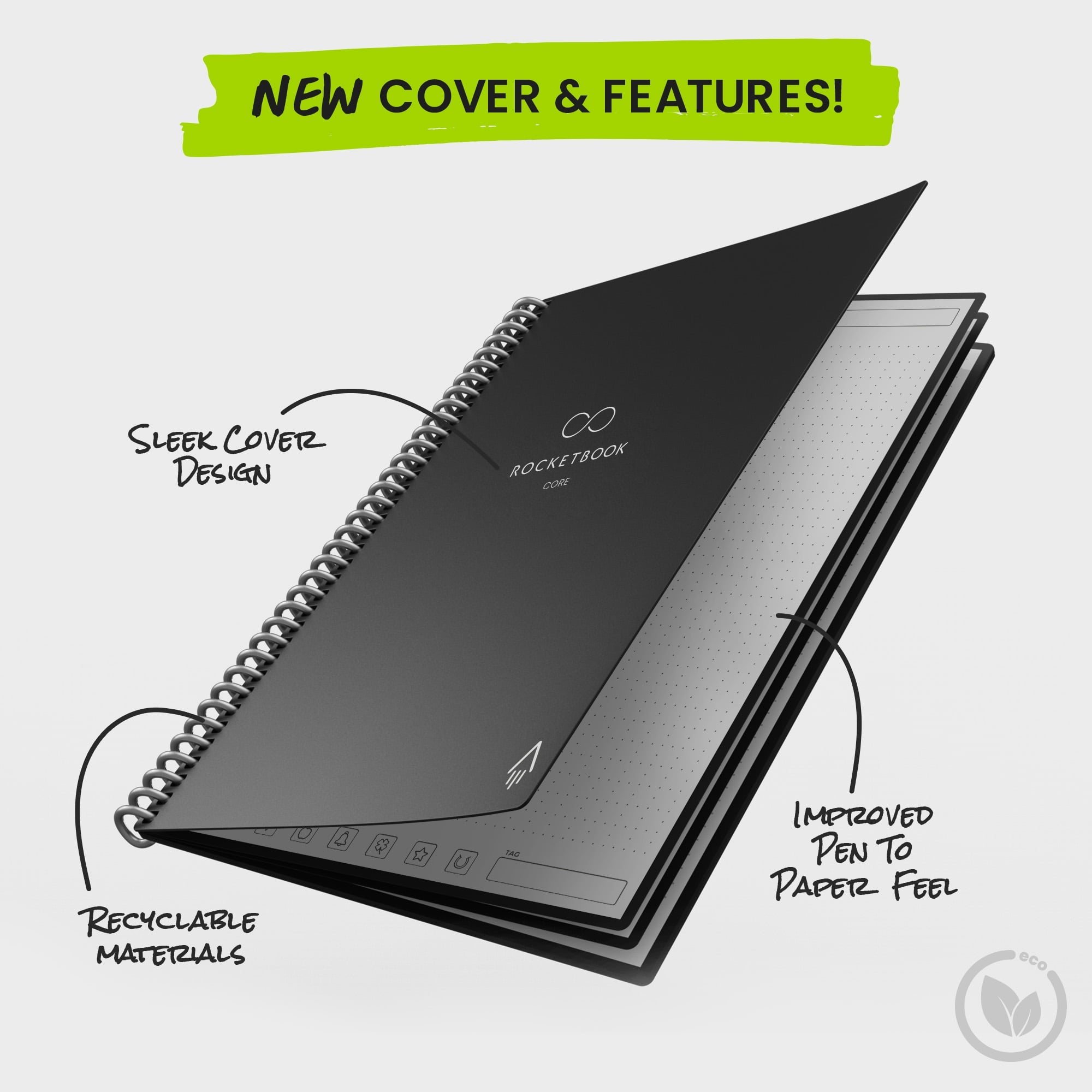 Core Smart Spiral Notebook, Dot-Grid and Lined Pages, 32 Pages, 8.5 x 11", Black - Image 4