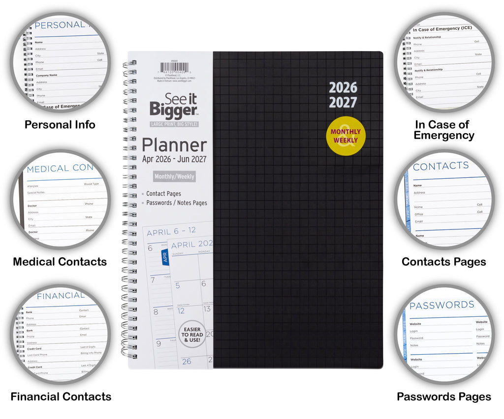 M/W Planner, Large (9" x 11"), Black, 15-Month: Apr 2026 - Jun 2027 - Image 3