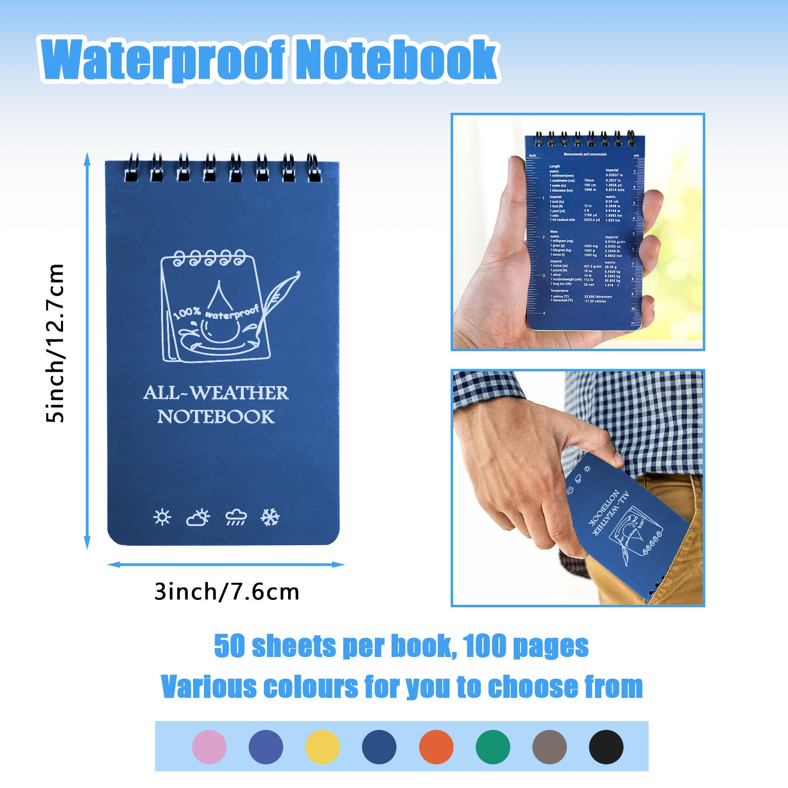 Waterproof Notebooks 3x5 Inch - Colorful Pocket Notebooks for Travel, Journaling, Eco-Friendly Mini Notebook Set - Ou... - Image 5