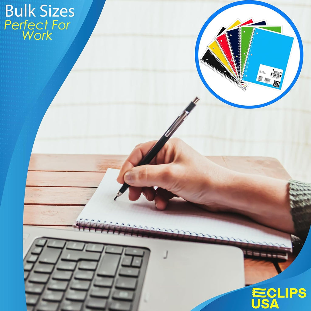 E-CLIPS USA Wide Ruled Single Subject Spiral Notebook, 50 GSM, 70 Sheets, 12 Pack - Image 6
