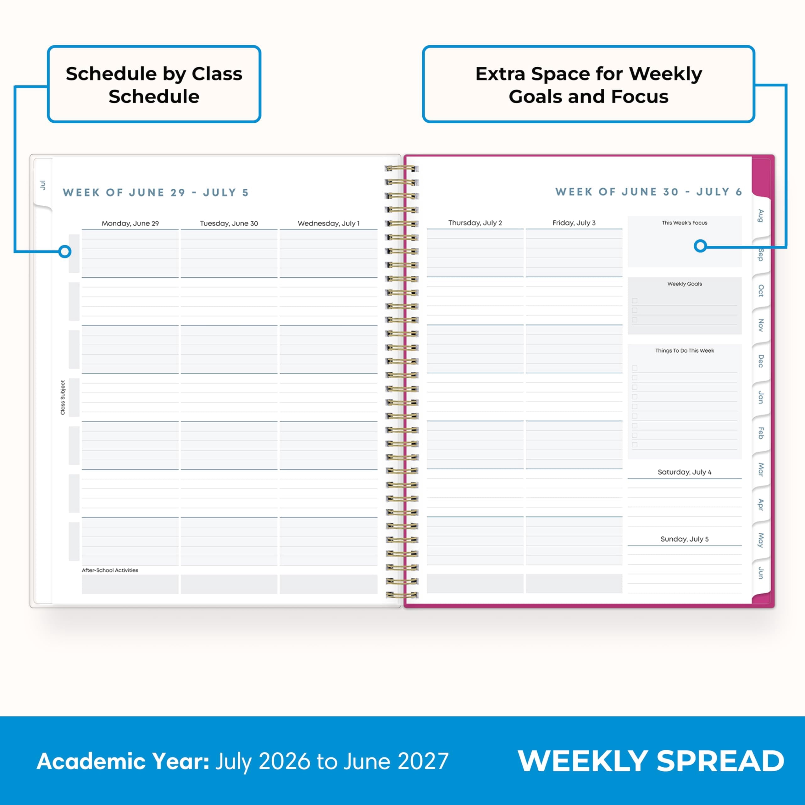 2026-2027 Weekly and Monthly Academic Year Student Planner Calendar, July 2026 - June 2027, 8.5" x 11", Flexible Cove... - Image 3