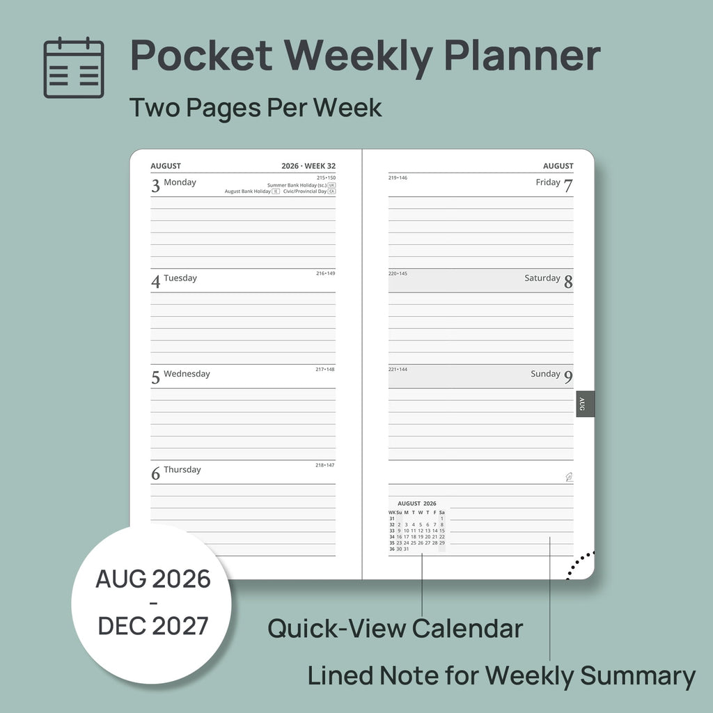POPRUN Pocket Planner 2026-2027, 3.5" x 6.5", (Aug 26-Dec 27) Academic Pocket Calendar for Purse with Storage Pocket, Vegan Leather Hardcove - Image 4