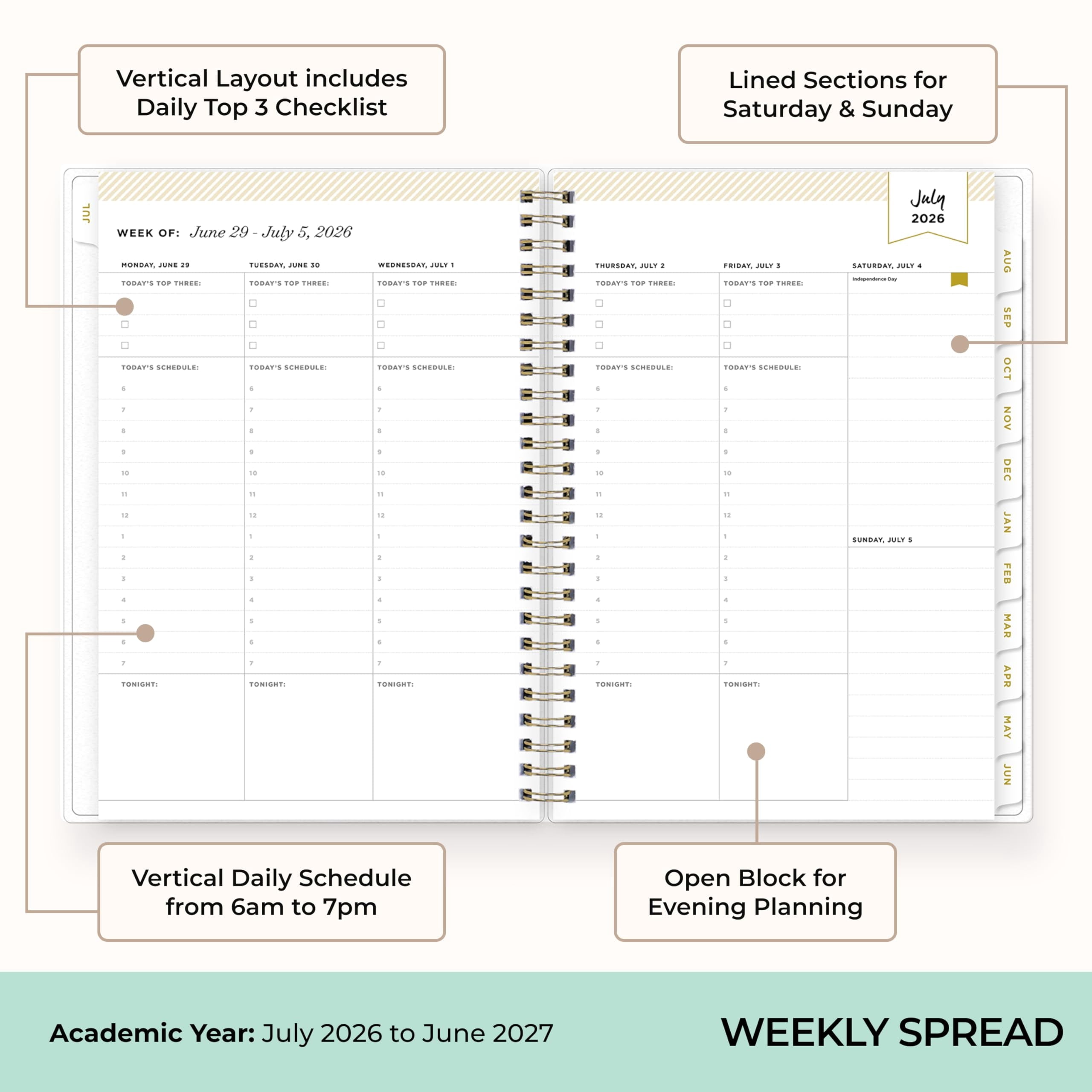 2026-2027 Weekly and Monthly Academic Year Planner Calendar, July 2026 - June 2027, 5.875" x 8.625",Storage Pocket, S... - Image 3