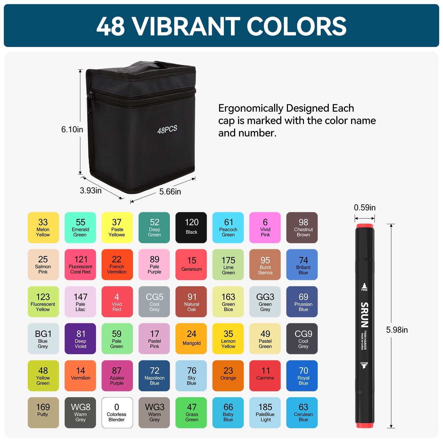 Alcohol Markers with Case, 48 Colors Dual Brush Tips Coloring Markers,Permanent Art Markers for Adult Coloring Books,... - Image 2