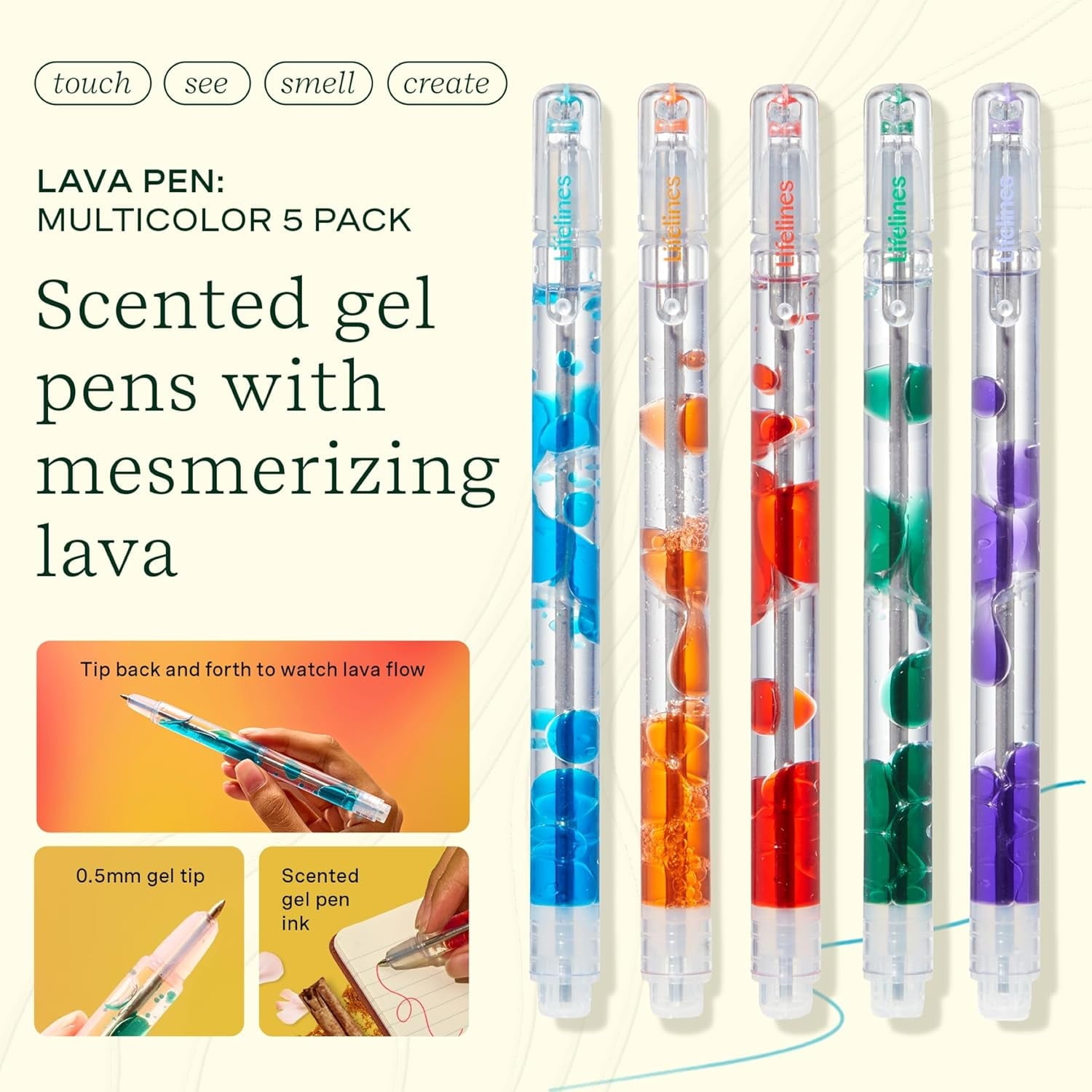 Multi-Color Scented Lava Gel Pen Set, 0.5mm Colored Gel Pens Infused with Scented Essential Oil Blends, 5 Pack - Image 5