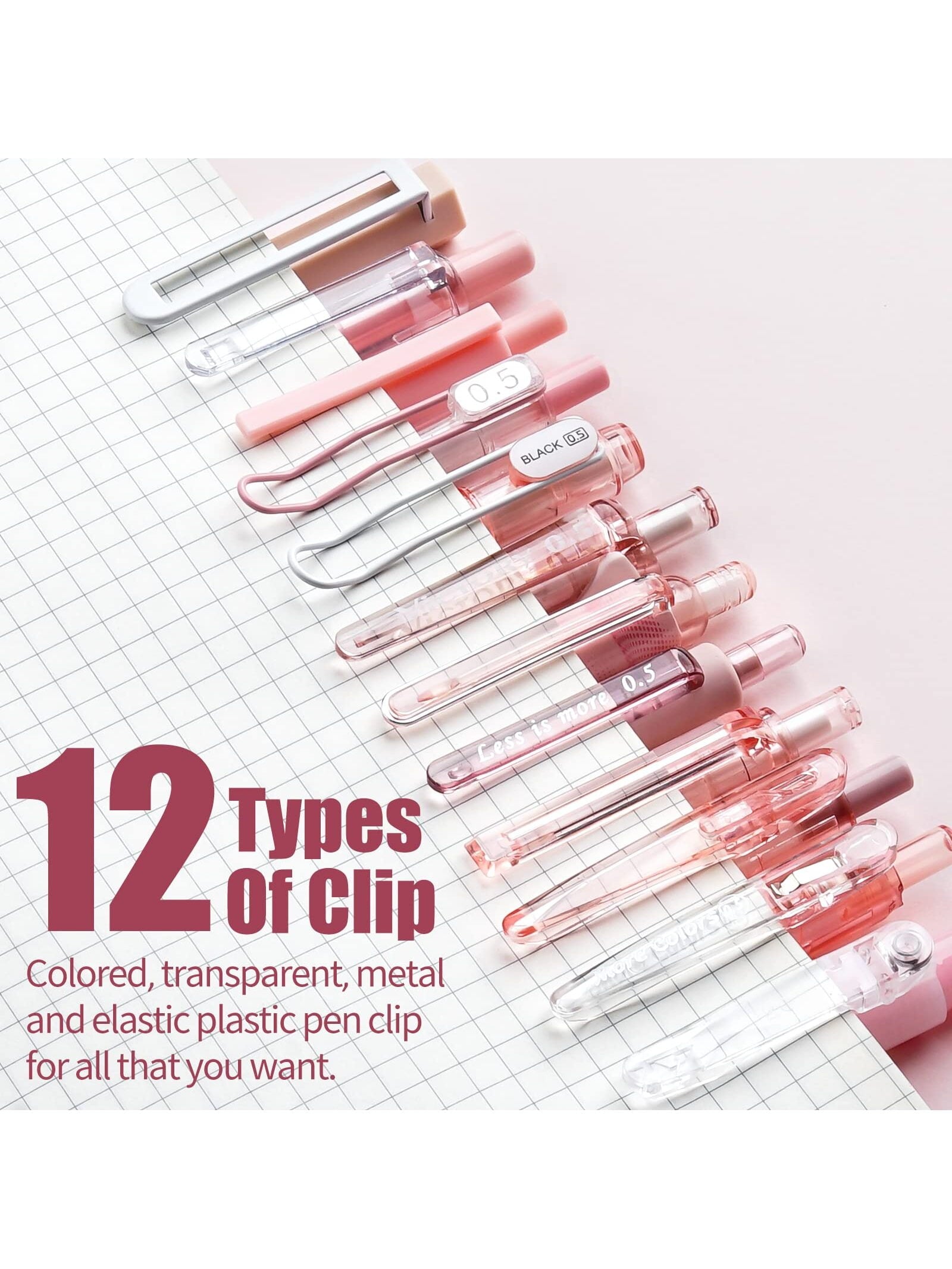 Retractable Pink Pen Set, 11Pcs Black Ink Gel Pens(0.5mm), 1Pcs Pink Highlighter, 0.5mm Fine Point for Journaling, Wr... - Image 5