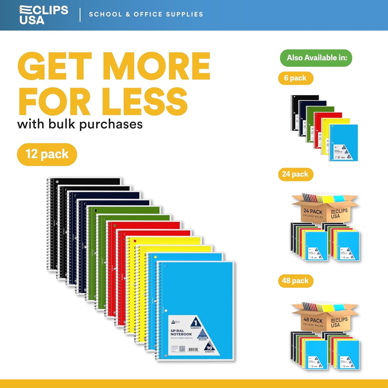 VEEBOOST 70-Sheet College-Ruled Spiral Notebook with Perforated Sheets, 6 Assorted Colors, 12-Pack - Image 3