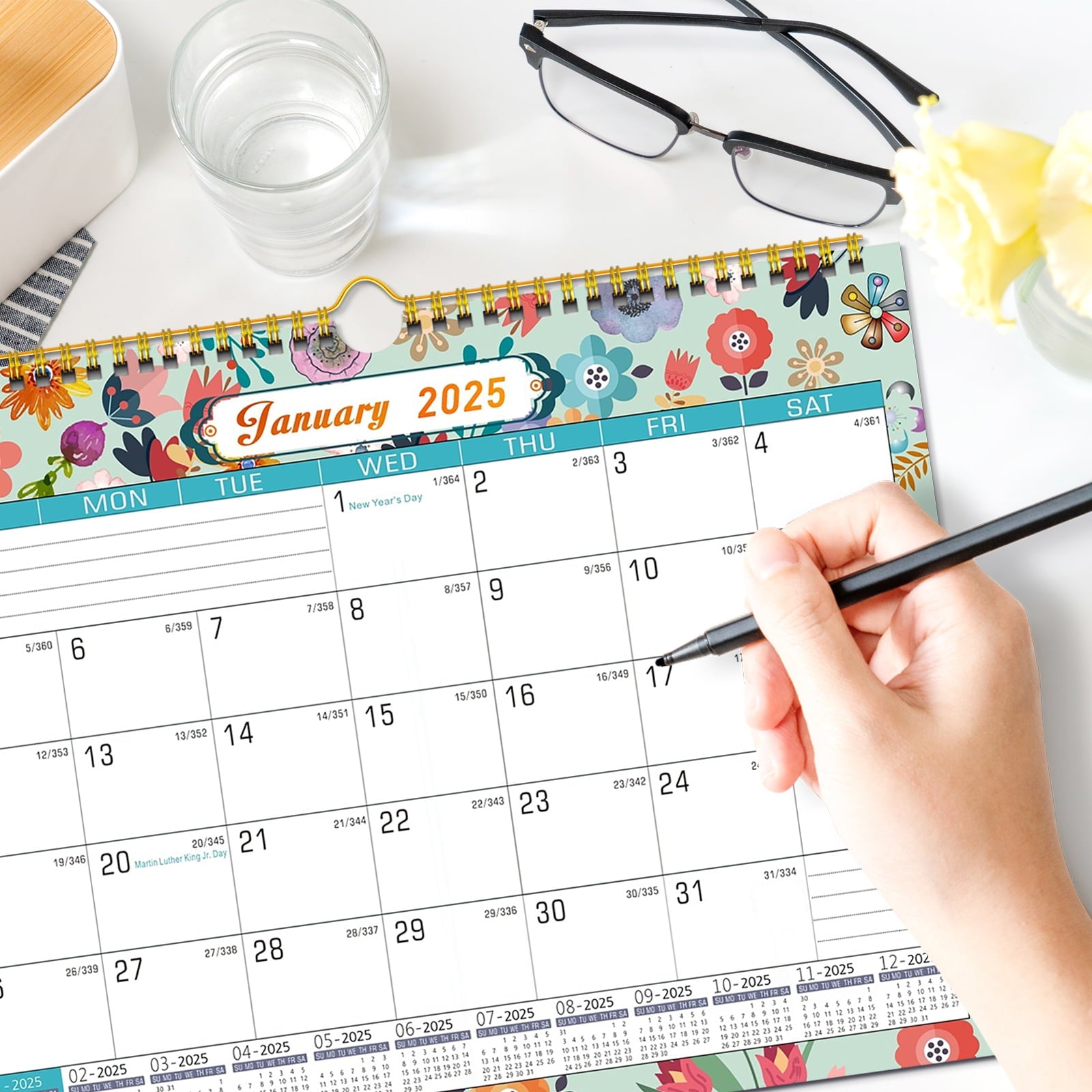 AGCAN 2025 Wall Calendar, 18 Months Daily Planner Agenda Monthly Planner for Home Office Classroom with 2 Pcs Planner Sticker, Runs From Jan - Image 5