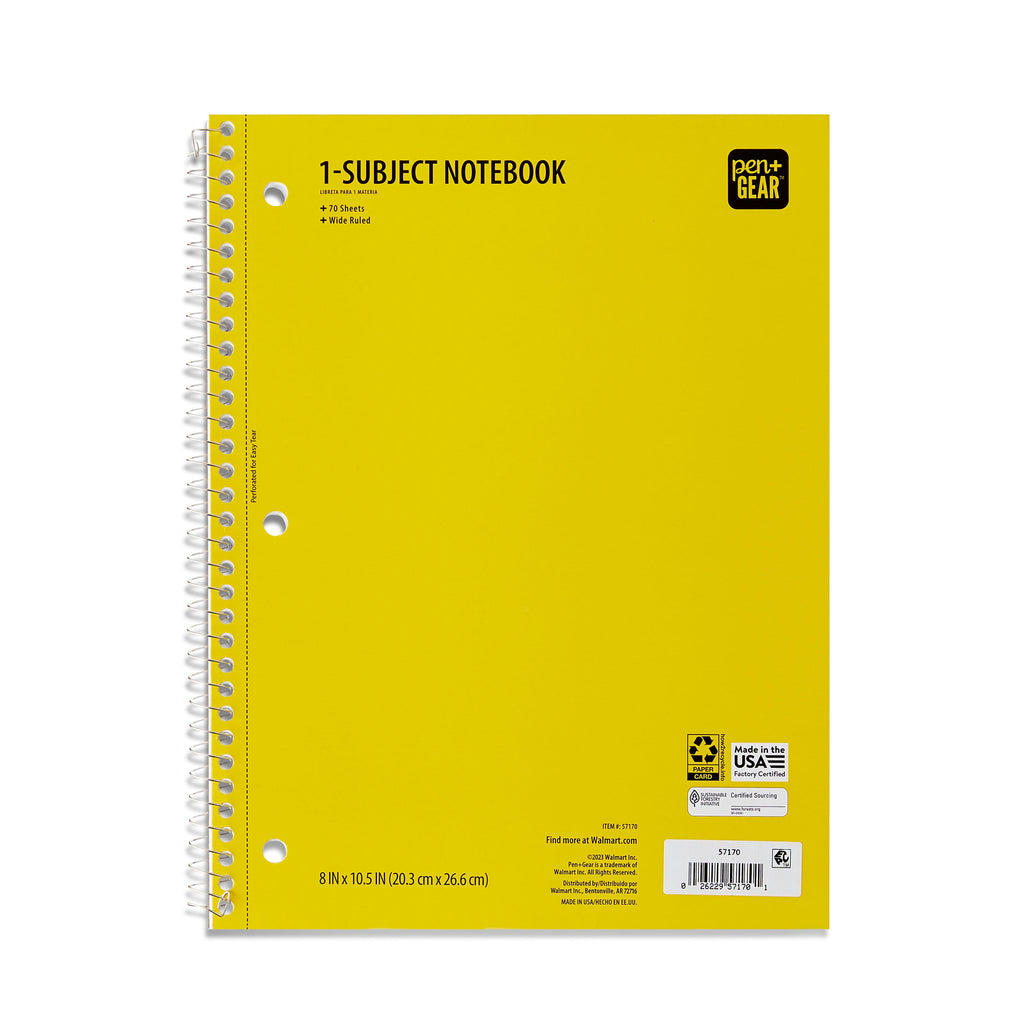 (12 pack) Pen+Gear Wide Rule 1 Subject Notebook, 8” x 10.5”, Yellow, 70 Sheets, New - Image 2