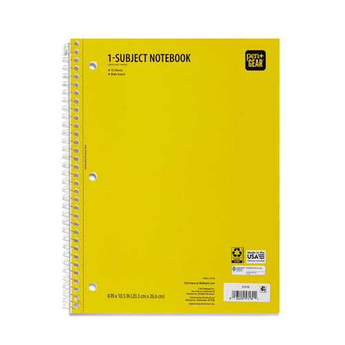 (12 pack) Pen+Gear Wide Rule 1 Subject Notebook, 8” x 10.5”, Yellow, 70 Sheets, New - Image 2