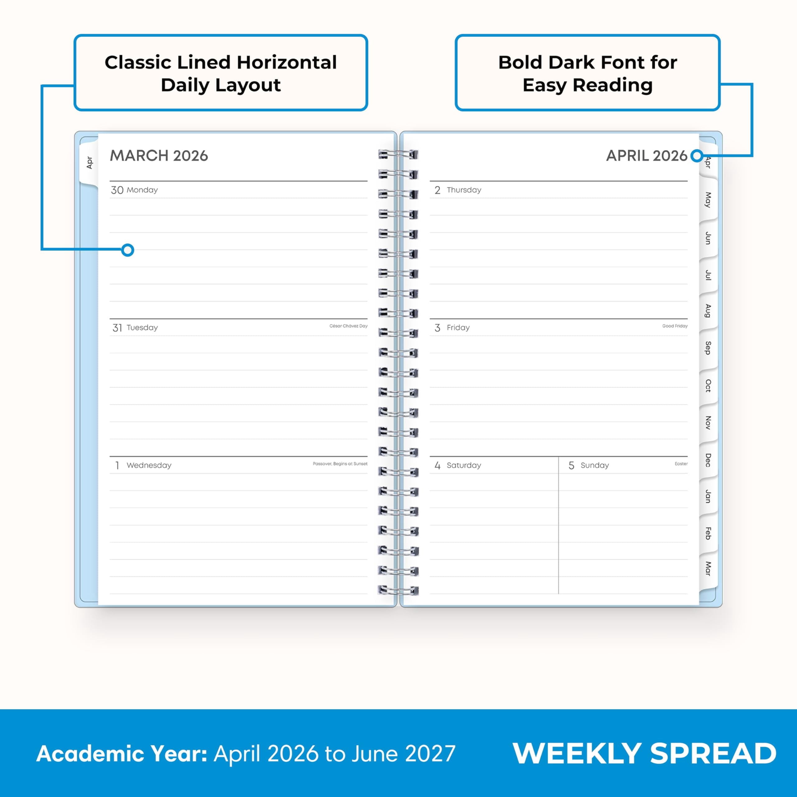 2026-2027 Weekly and Monthly Academic Year 15 Month Planner Calendar, April 2026 - June 2027, 5" x 8", Flexible Cover... - Image 3