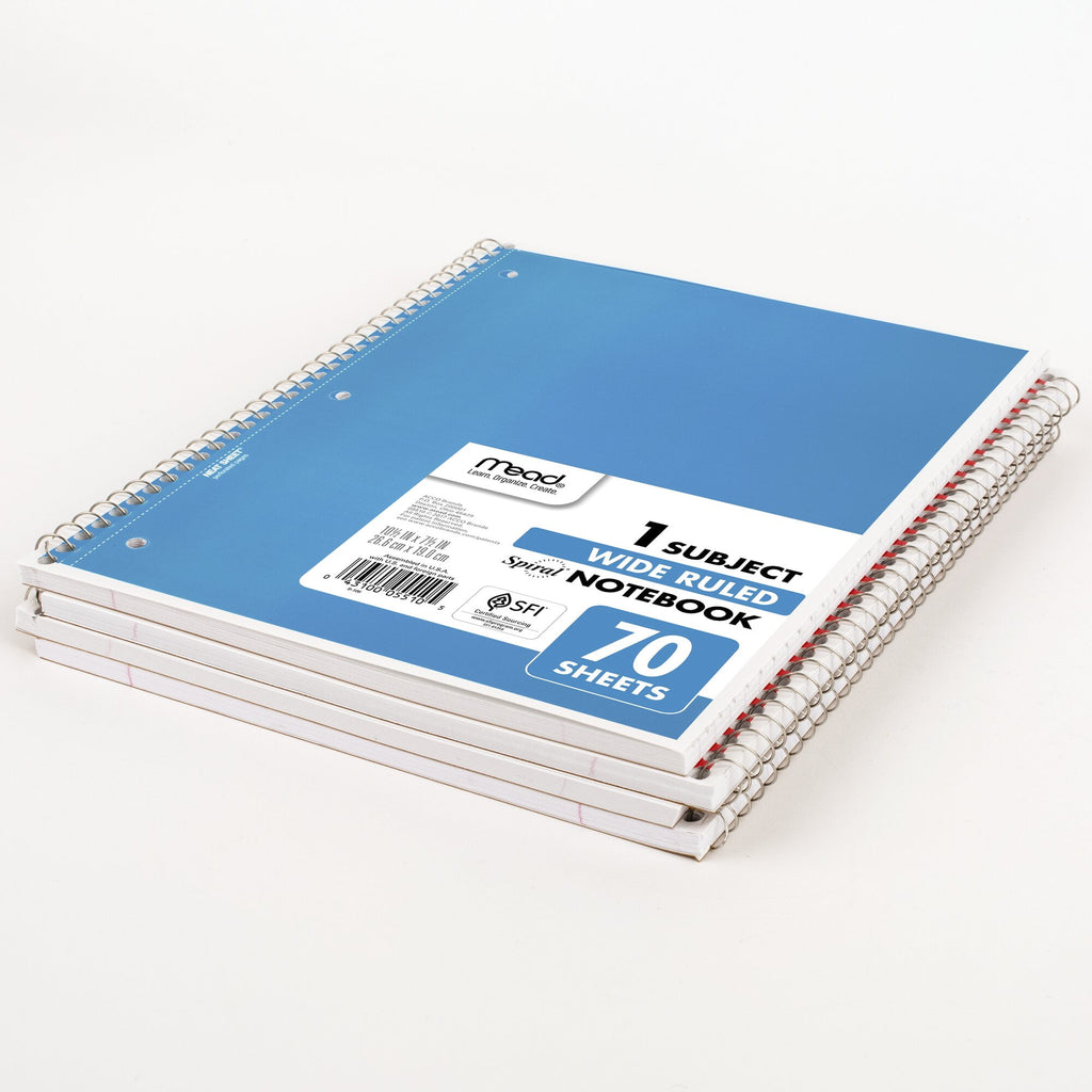 Spiral Notebook, 1 Subject, Wide Ruled, 10.5" x 7.5", 70 Sheets, 4 Pack, Assorted - Image 6