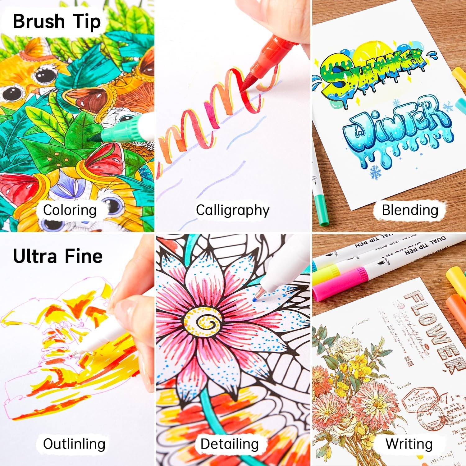56 Colors Dual Tip Brush Pens Art Markers,Brush Tip with Fineliner 0.4 Markers Pen Set for Adult coloring books - Image 5