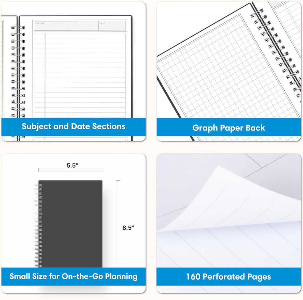 Notes Professional Notebook, Flexible Cover, Twin-Wire Binding, Lined and Perforate Pages, (5.5" x 8.5"), Gray - Image 4