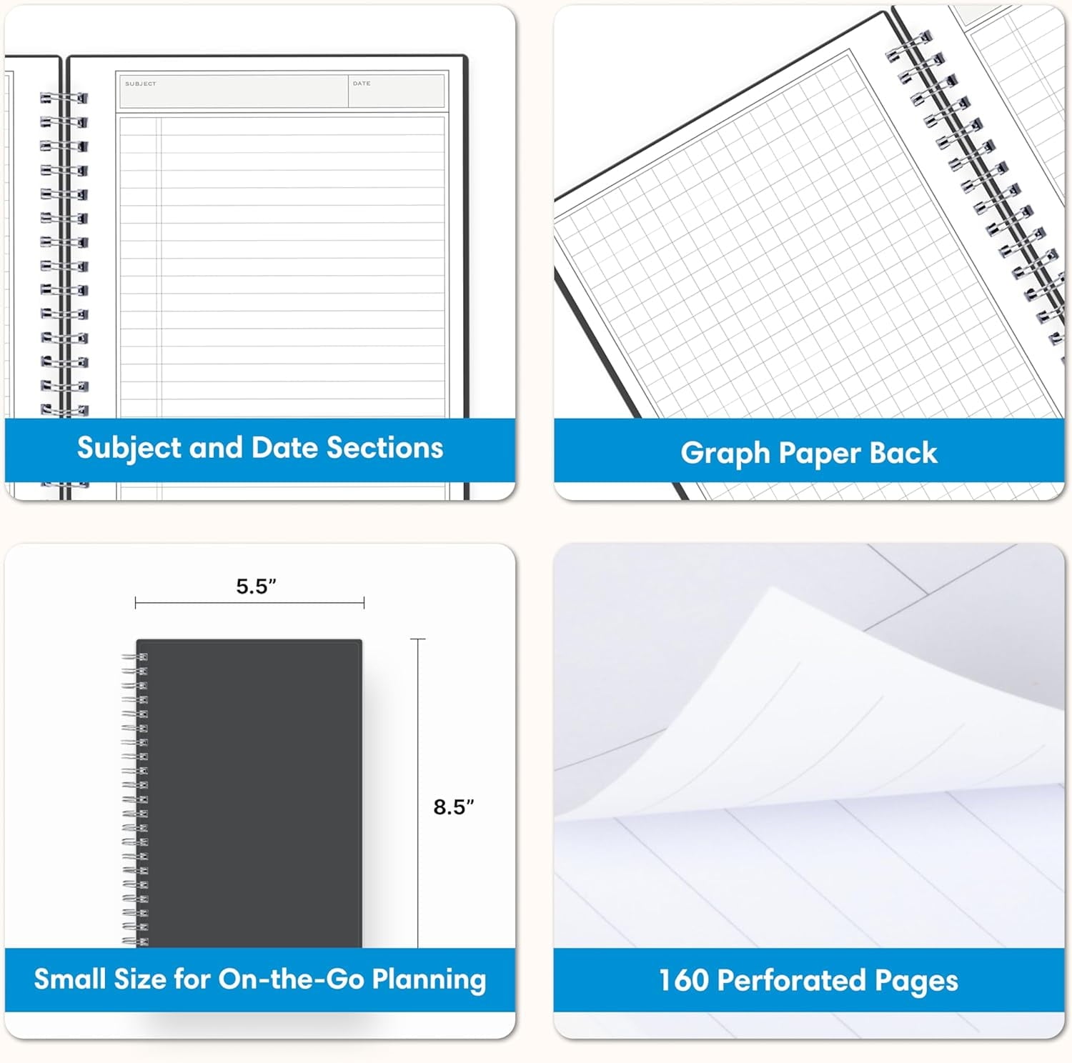 Notes Professional Notebook, Flexible Cover, Twin-Wire Binding, Lined and Perforate Pages, (5.5" x 8.5"), Gray - Image 4