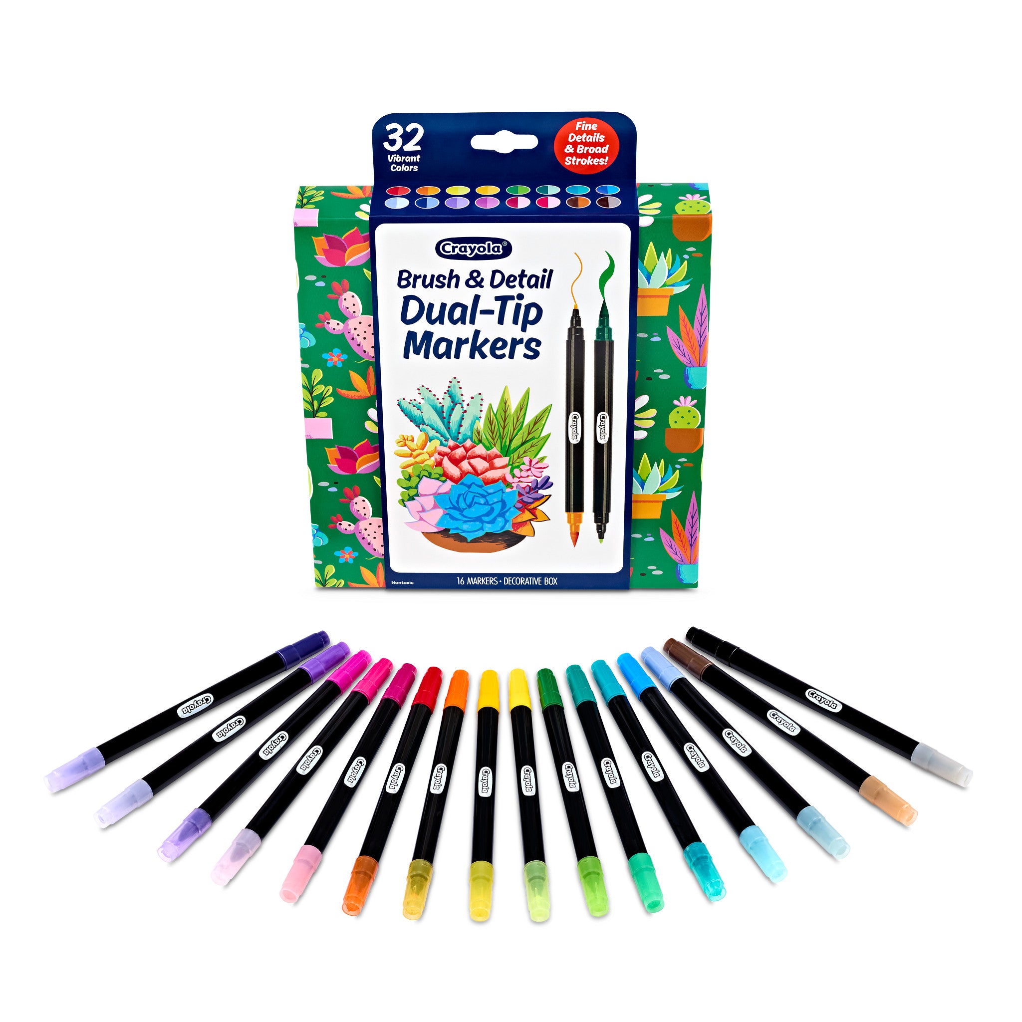 Crayola Brush & Detail Dual Tip Marker Set, 16 Markers, 32 Colors, Adult Coloring Markers, Gifts for Teens & Adults - Image 4