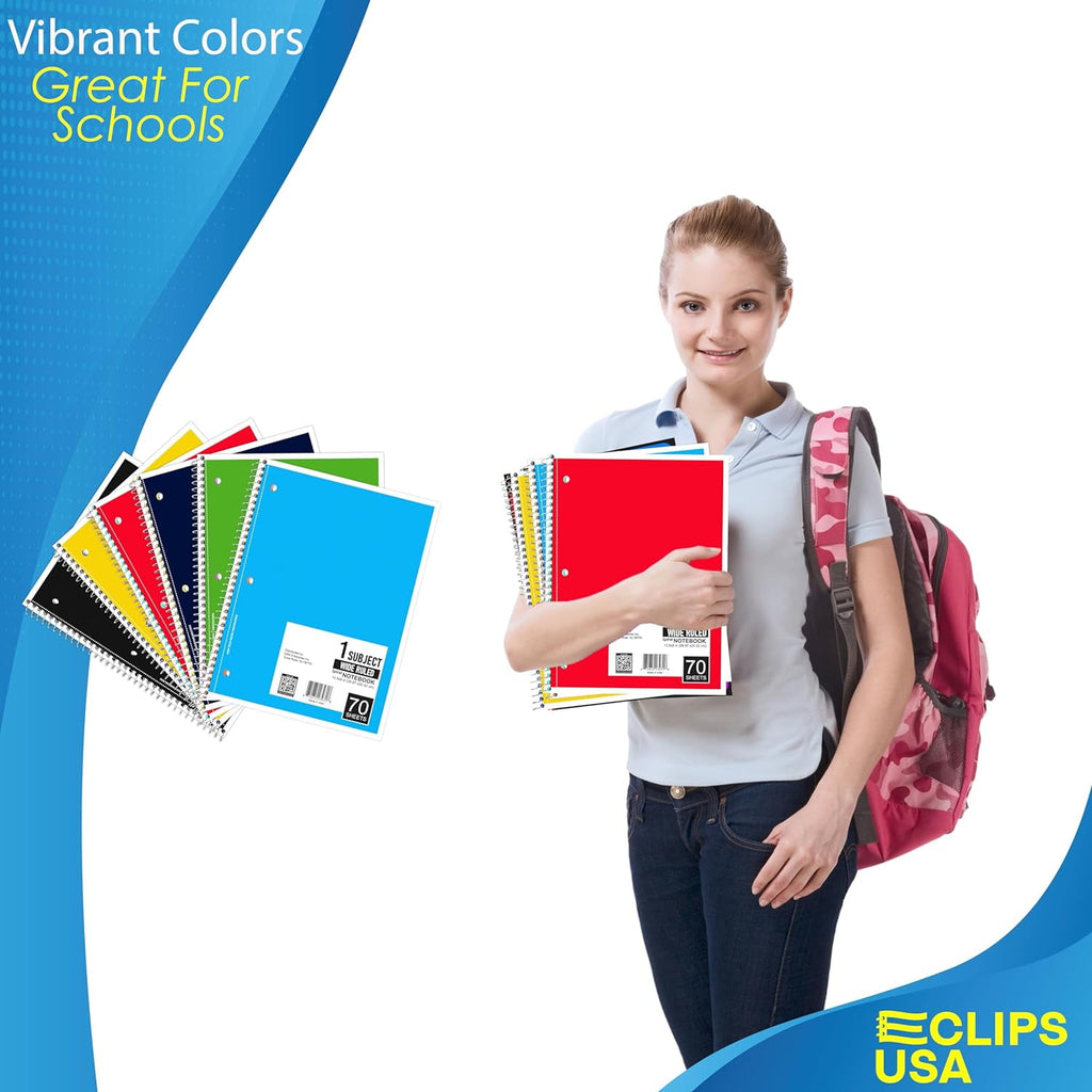 E-CLIPS USA Wide Ruled Single Subject Spiral Notebook, 50 GSM, 70 Sheets, 12 Pack - Image 2