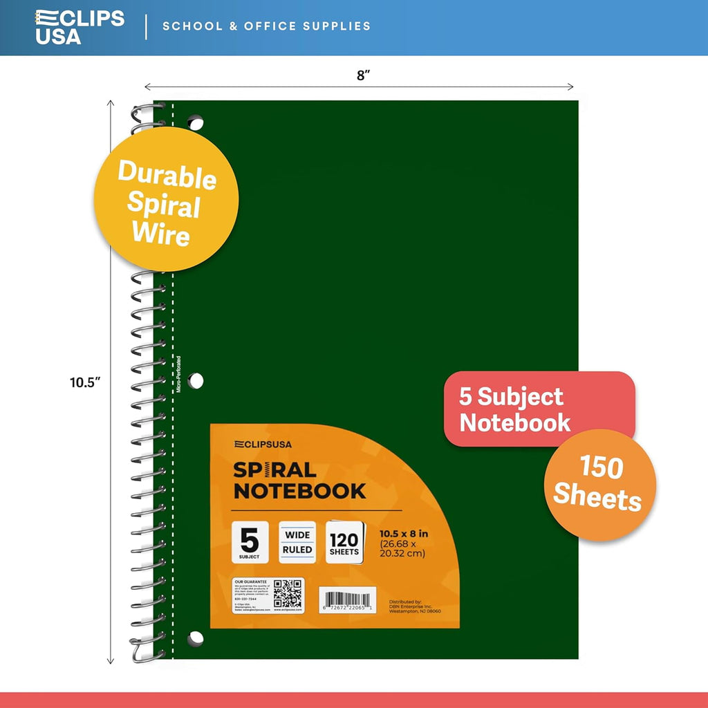 150-Sheet 5-Subject Wide Ruled Spiral Notebook with 2 Pocket Divider, 8.5” x 11”, 12-Pack - Image 2
