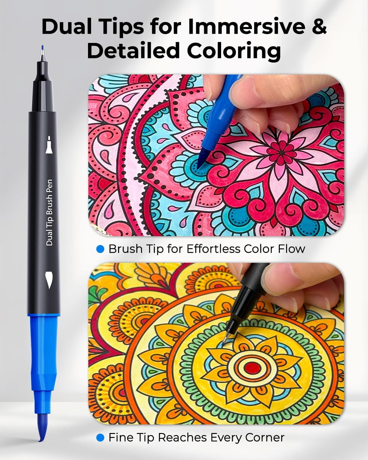 Markers for Adult Coloring Books No Bleeding, 60 Colors Coloring Markers with Dual Tips, Fine & Brush Pens with Ergon... - Image 3