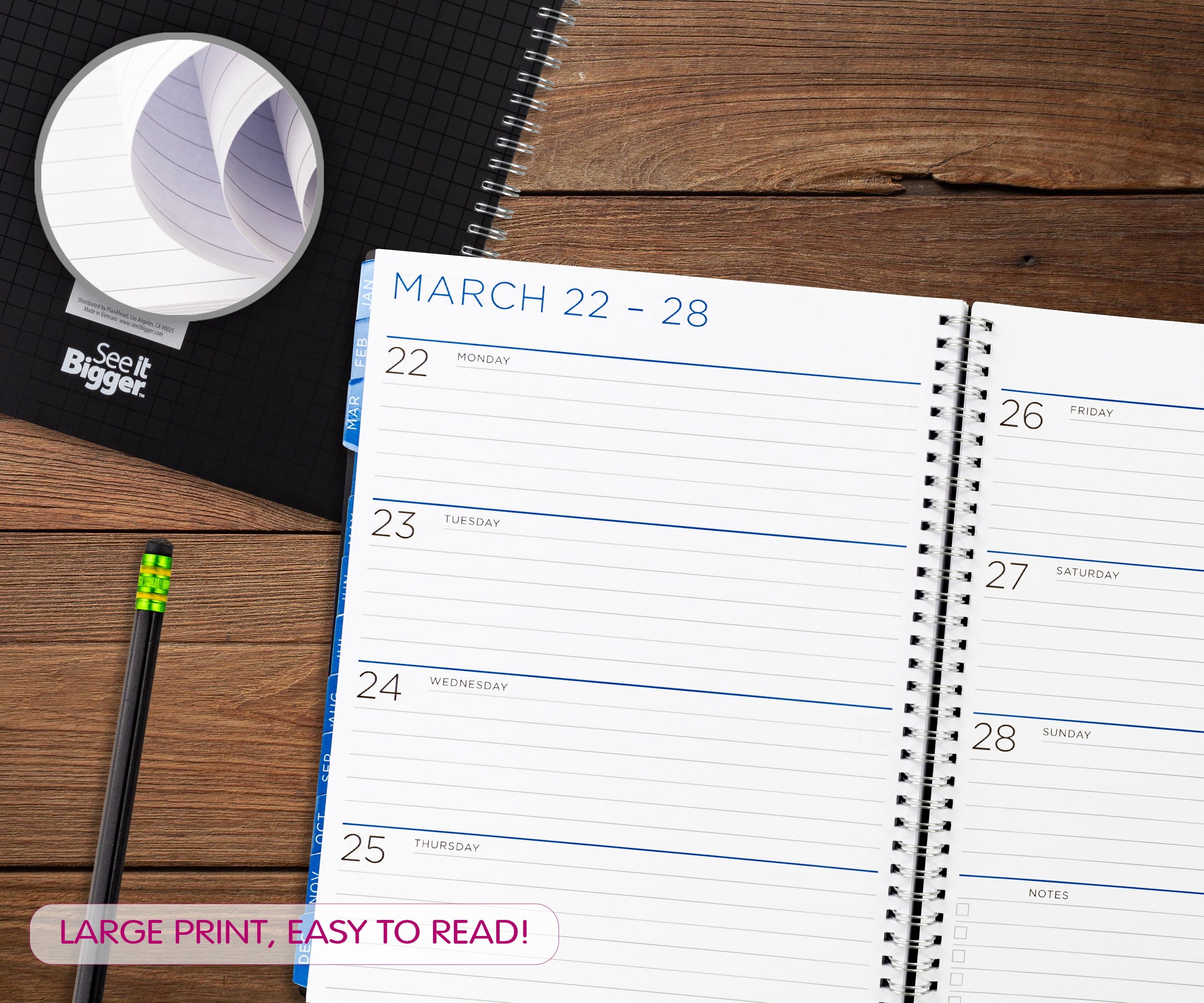 M/W Planner, Large (9" x 11"), Black, 15-Month: Apr 2026 - Jun 2027 - Image 4